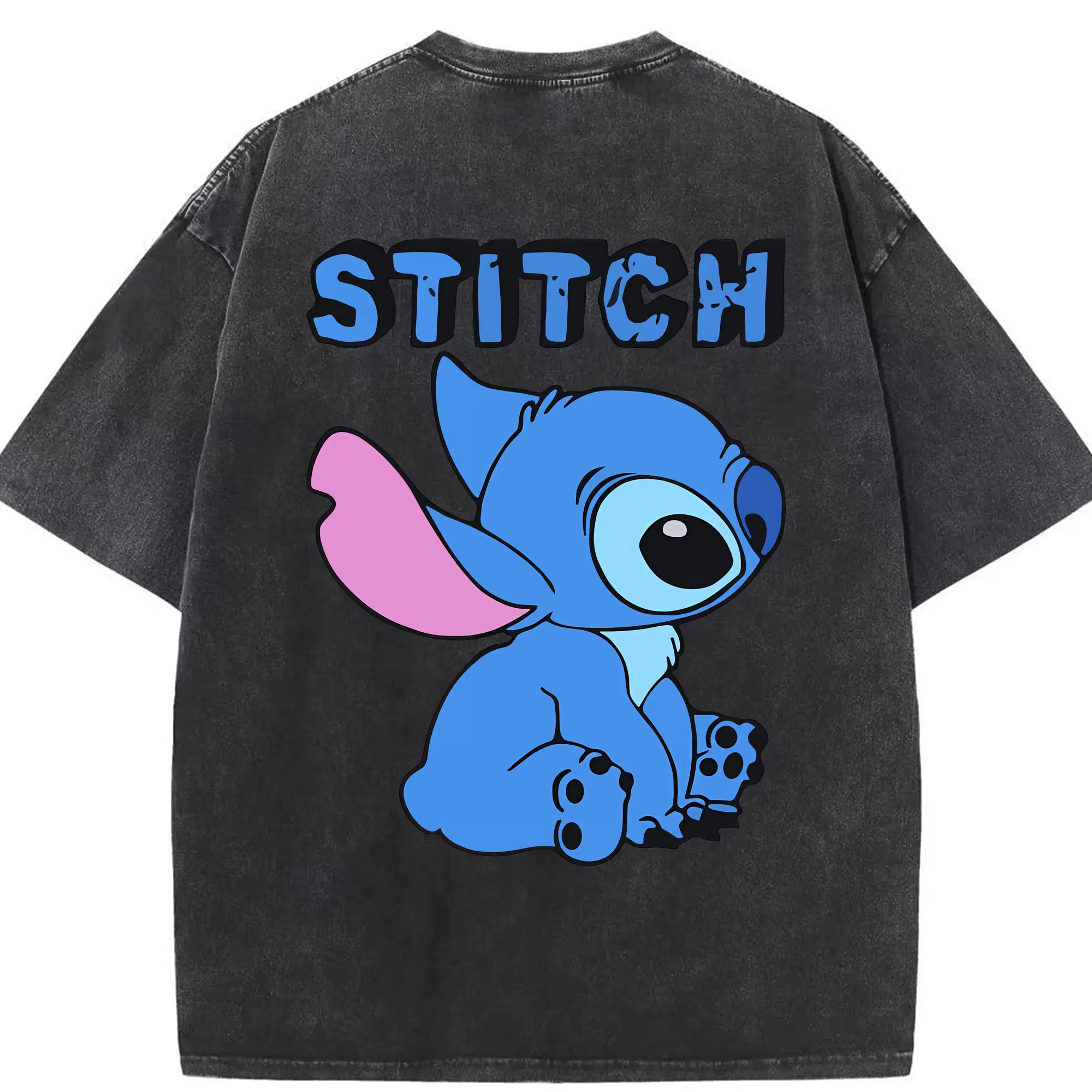 リロ＆スティッチ グッズ スティッチ - 綿100％ ヴィンテージ風 半袖Tシャツ ・ 背面プリント ・ 柔らか肌触り ・ 通気性 快適 ・ スポーツ カジュアル 外出用