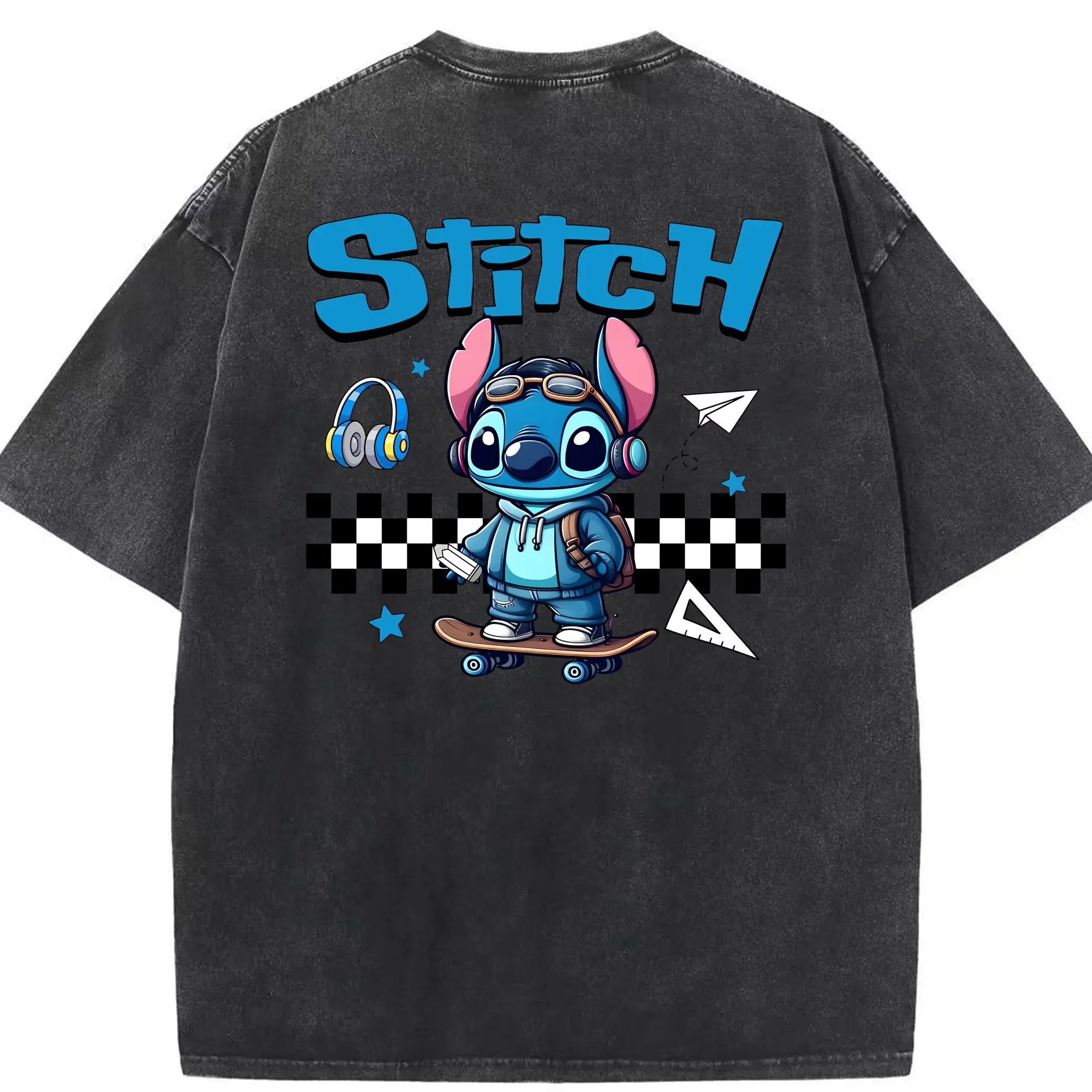 リロ＆スティッチ グッズ スティッチ - 綿100％ ヴィンテージ風 半袖Tシャツ ・ 背面プリント ・ 柔らか肌触り ・ 通気性 快適 ・ スポーツ カジュアル 外出用