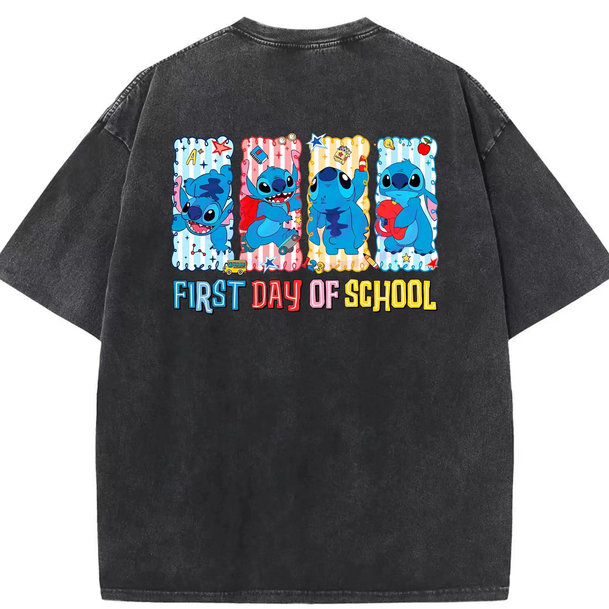 リロ＆スティッチ グッズ スティッチ - 綿100％ ヴィンテージ風 半袖Tシャツ ・ 背面プリント ・ 柔らか肌触り ・ 通気性 快適 ・ スポーツ カジュアル 外出用