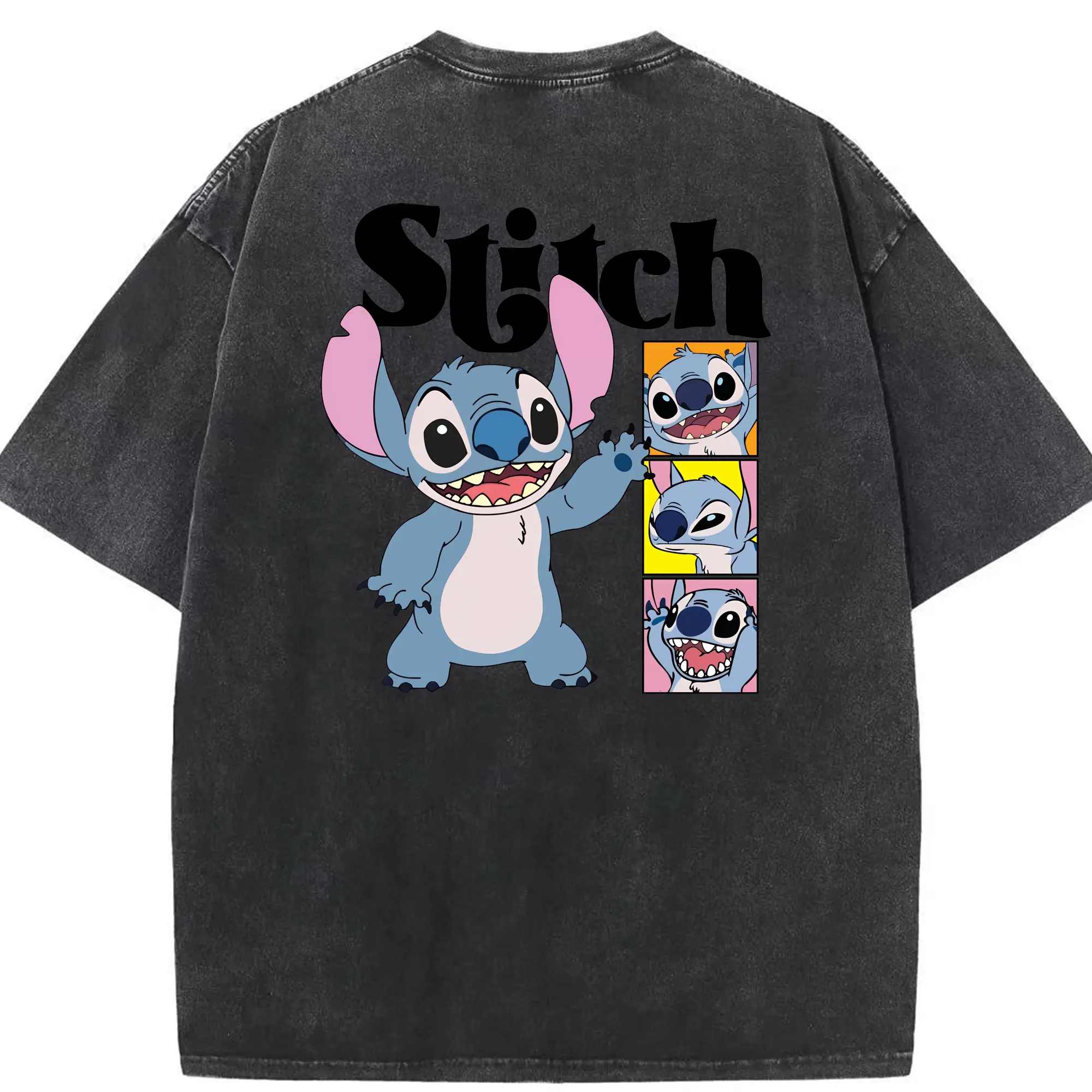 リロ＆スティッチ グッズ スティッチ - 綿100％ ヴィンテージ風 半袖Tシャツ ・ 背面プリント ・ 柔らか肌触り ・ 通気性 快適 ・ スポーツ カジュアル 外出用