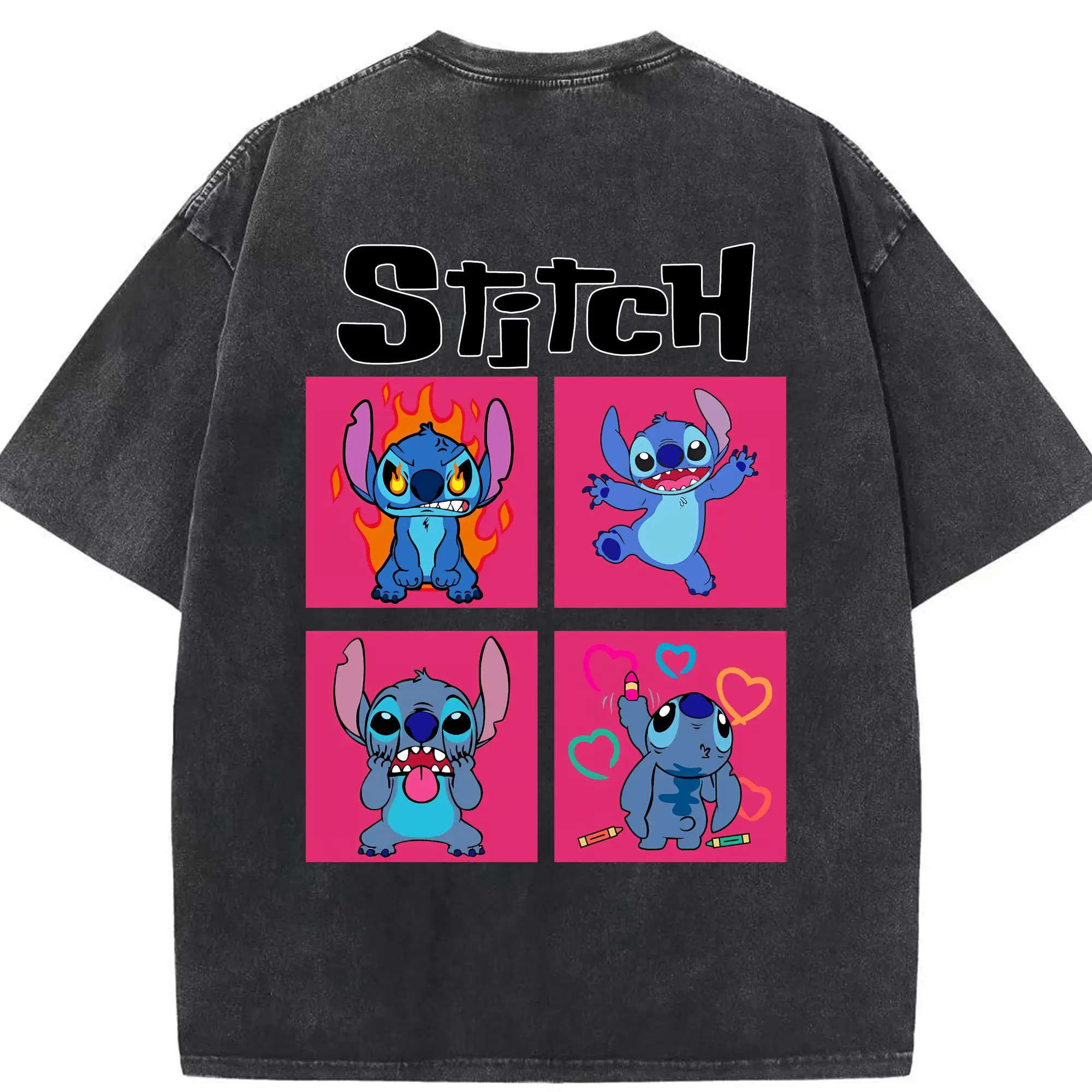 リロ＆スティッチ グッズ スティッチ - 綿100％ ヴィンテージ風 半袖Tシャツ ・ 背面プリント ・ 柔らか肌触り ・ 通気性 快適 ・ スポーツ カジュアル 外出用