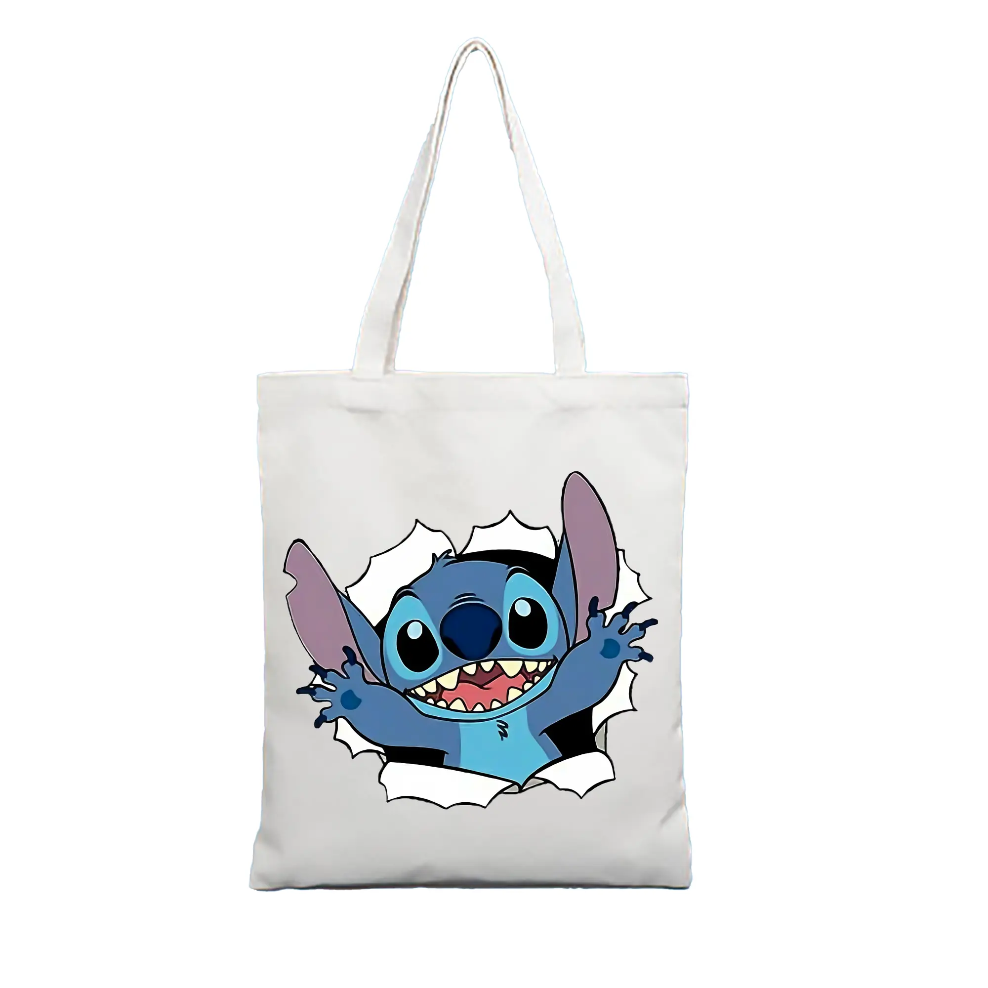 リロ＆スティッチ グッズ スティッチ - 縦型キャンバス手提げバッグ（トートバッグ） ・ キャンバス素材 ・ ショッピング用 ・ 軽量 丈夫 お手入れ簡単