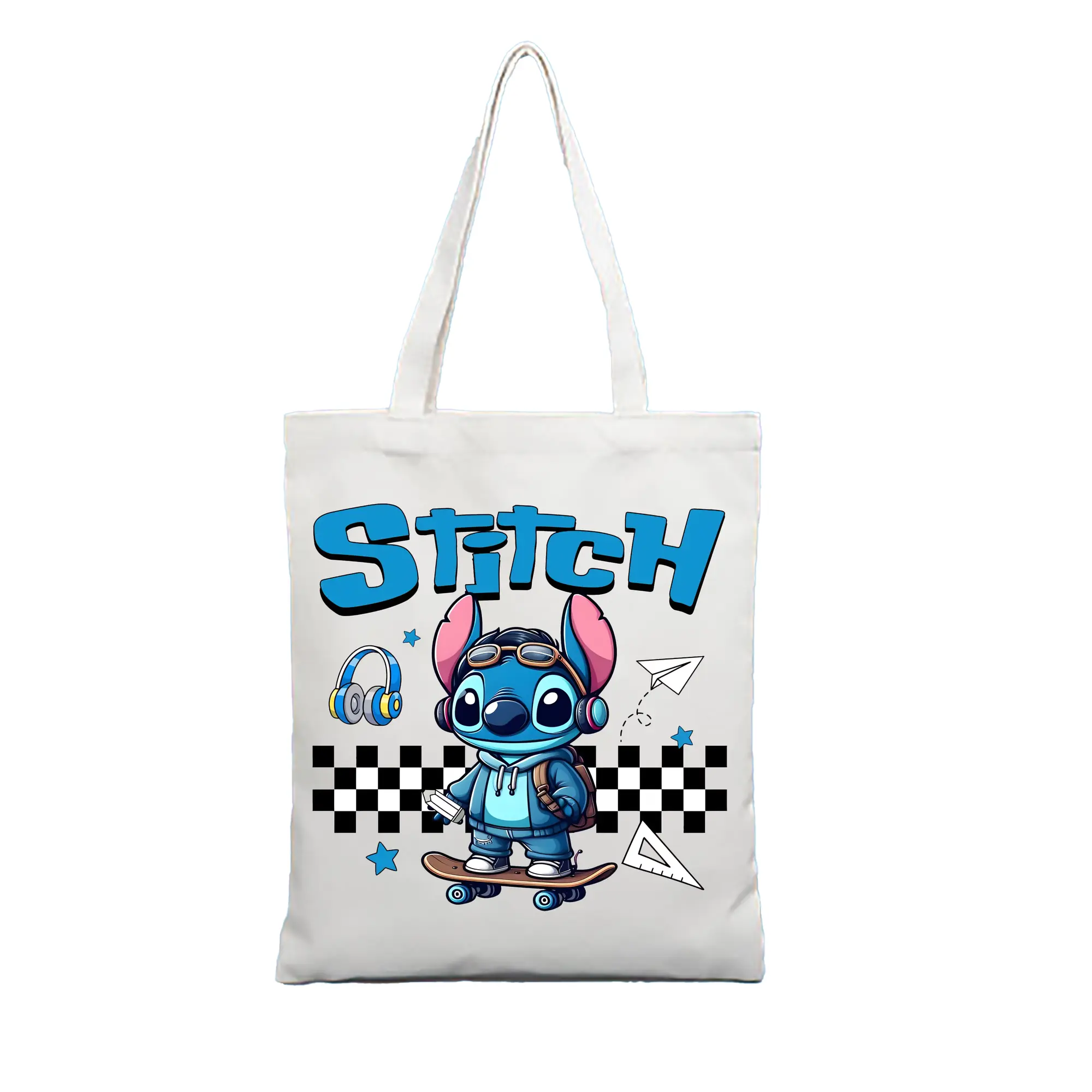 リロ＆スティッチ グッズ スティッチ - 縦型キャンバス手提げバッグ（トートバッグ） ・ キャンバス素材 ・ ショッピング用 ・ 軽量 丈夫 お手入れ簡単