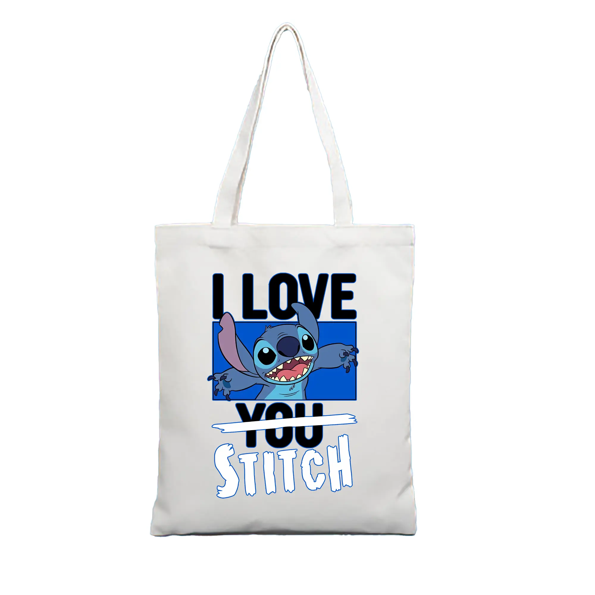 リロ＆スティッチ グッズ スティッチ - 縦型キャンバス手提げバッグ（トートバッグ） ・ キャンバス素材 ・ ショッピング用 ・ 軽量 丈夫 お手入れ簡単