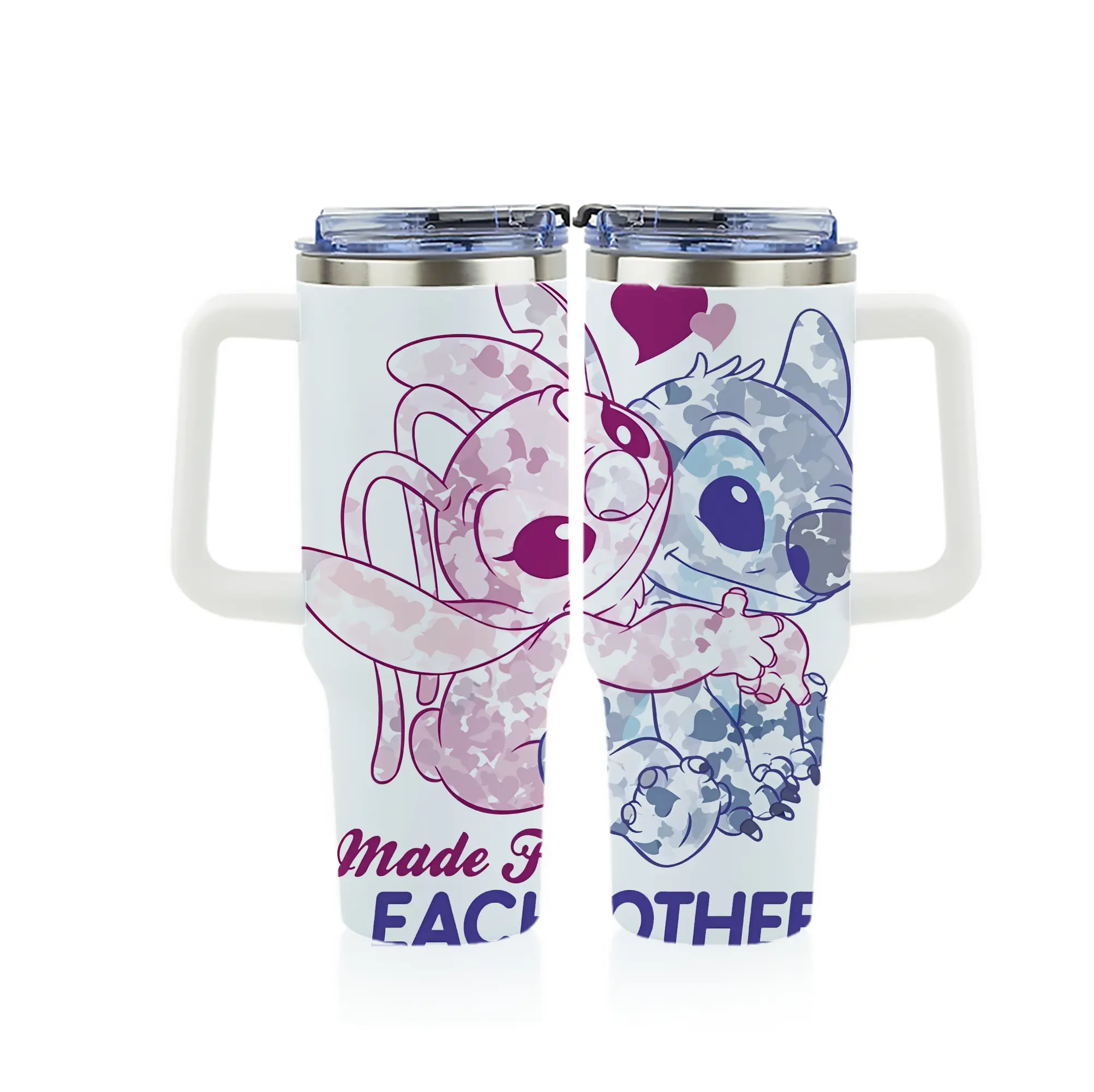 リロ＆スティッチ グッズ エンジェル - 1200mL フルプリント車用タンブラー ・ 304ステンレス 内側 ・ 201ステンレス 外側 ・ 保温 保冷 ・ 通勤 ドライブ アウトドア用