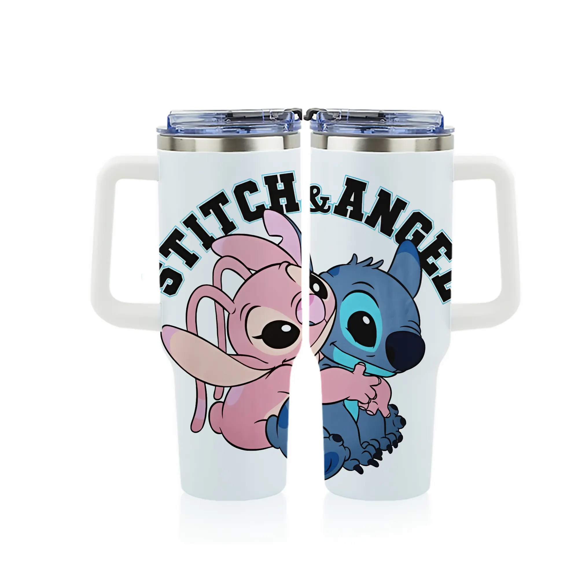 リロ＆スティッチ グッズ エンジェル - 1200mL フルプリント車用タンブラー ・ 304ステンレス 内側 ・ 201ステンレス 外側 ・ 保温 保冷 ・ 通勤 ドライブ アウトドア用