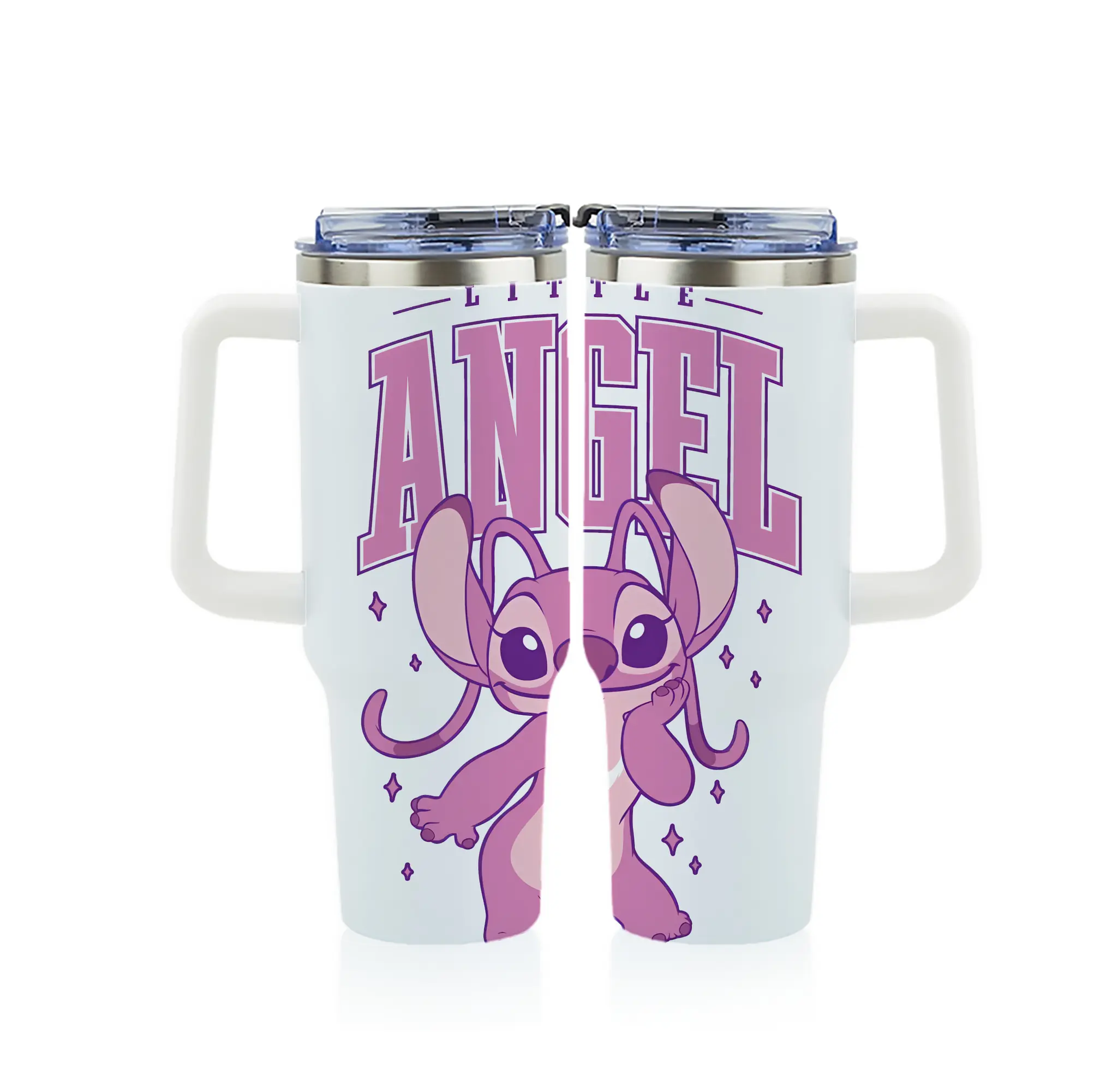 リロ＆スティッチ グッズ エンジェル - 1200mL フルプリント車用タンブラー ・ 304ステンレス 内側 ・ 201ステンレス 外側 ・ 保温 保冷 ・ 通勤 ドライブ アウトドア用