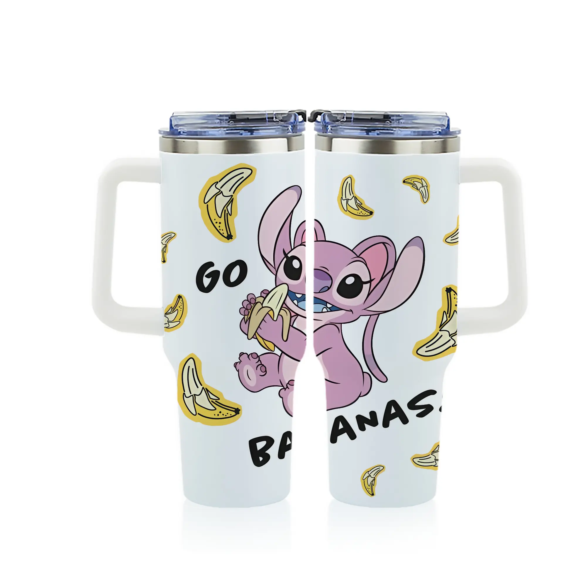 リロ＆スティッチ グッズ エンジェル - 1200mL フルプリント車用タンブラー ・ 304ステンレス 内側 ・ 201ステンレス 外側 ・ 保温 保冷 ・ 通勤 ドライブ アウトドア用