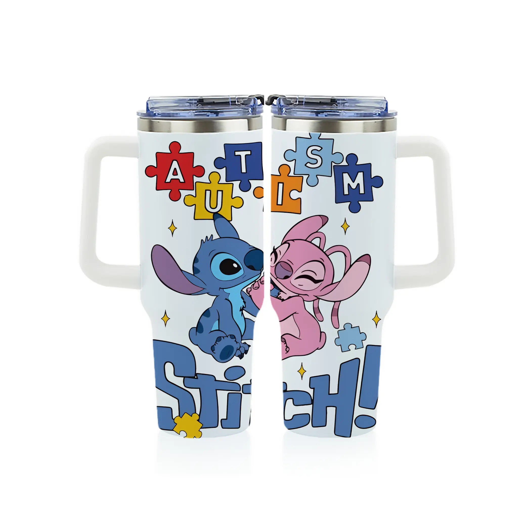 リロ＆スティッチ グッズ エンジェル - 1200mL フルプリント車用タンブラー ・ 304ステンレス 内側 ・ 201ステンレス 外側 ・ 保温 保冷 ・ 通勤 ドライブ アウトドア用