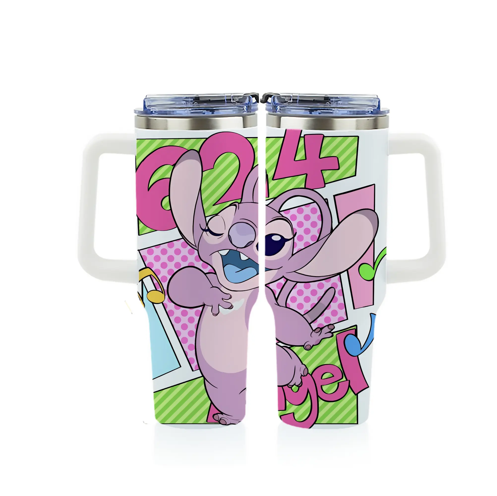 リロ＆スティッチ グッズ エンジェル - 1200mL フルプリント車用タンブラー ・ 304ステンレス 内側 ・ 201ステンレス 外側 ・ 保温 保冷 ・ 通勤 ドライブ アウトドア用