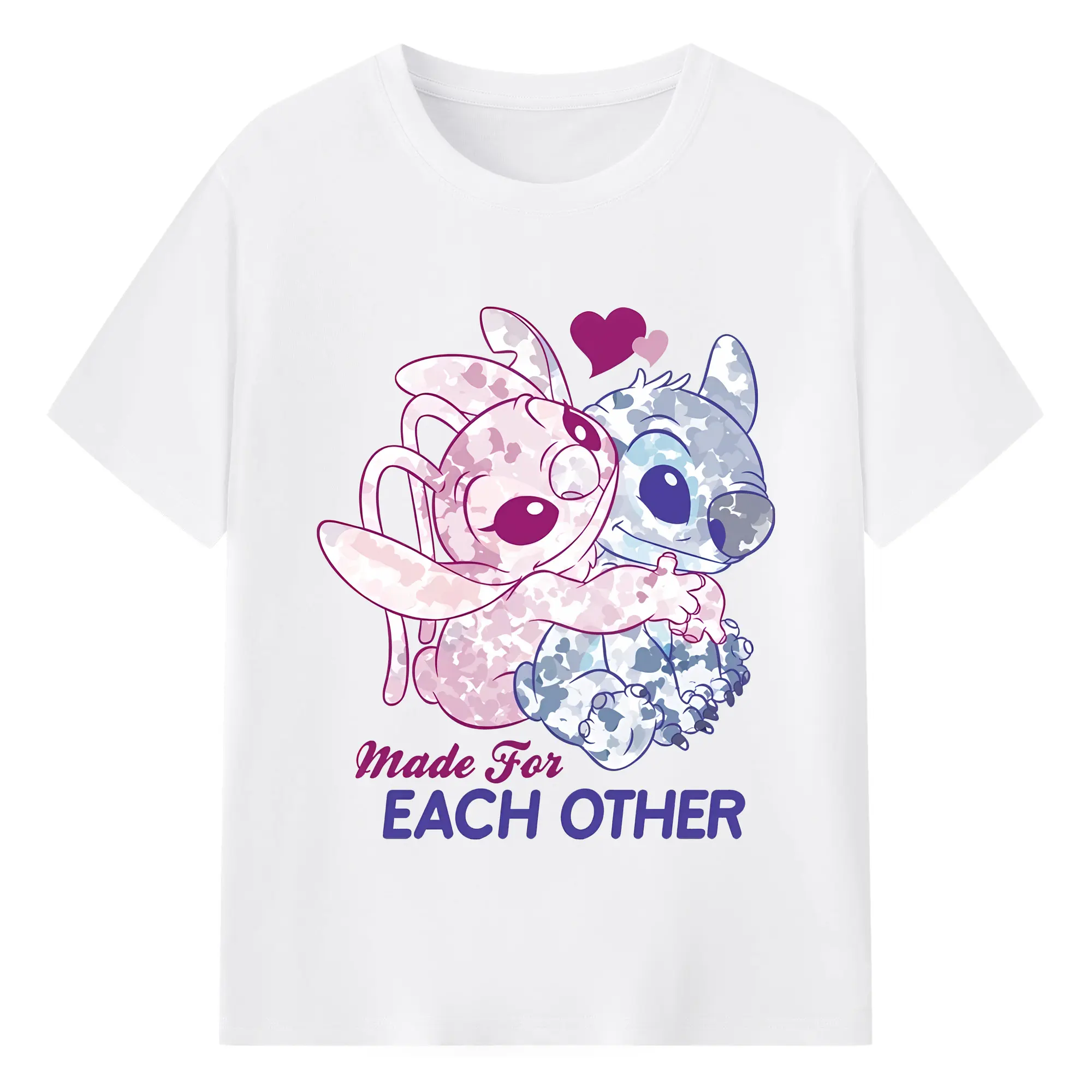 リロ＆スティッチ グッズ エンジェル - 綿100％ 半袖Tシャツ ・ フロントプリント ・ 快適 通気性 ・ 日常使い 散歩 スポーツ用