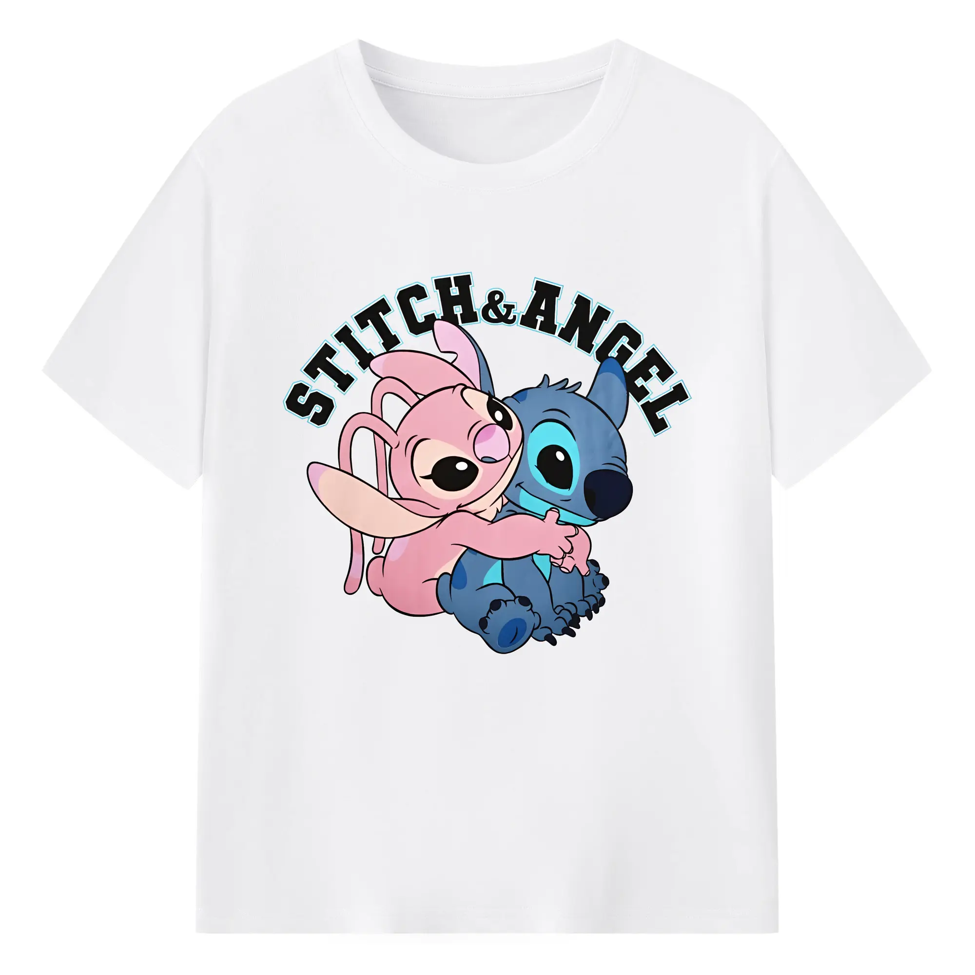 リロ＆スティッチ グッズ エンジェル - 綿100％ 半袖Tシャツ ・ フロントプリント ・ 快適 通気性 ・ 日常使い 散歩 スポーツ用