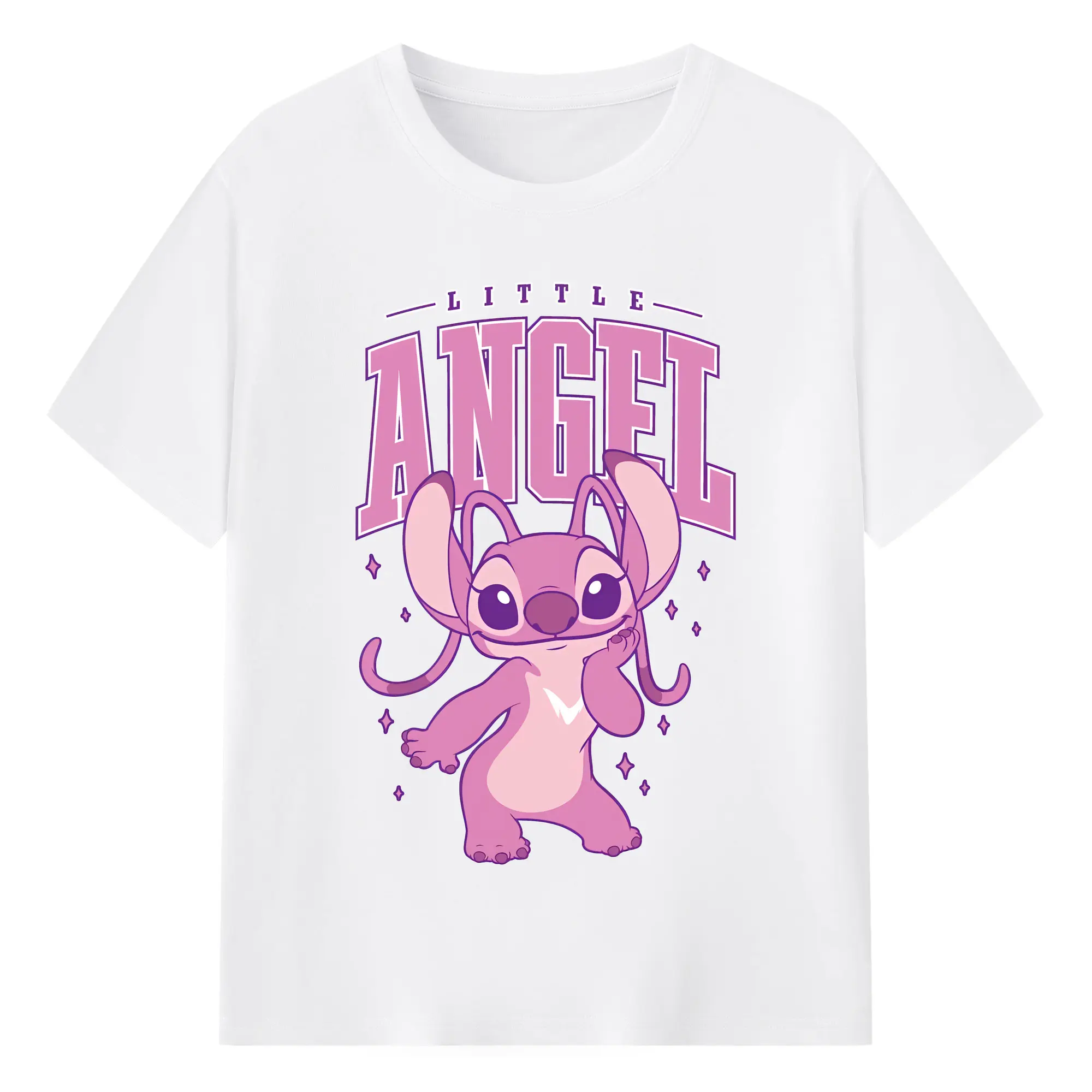 リロ＆スティッチ グッズ エンジェル - 綿100％ 半袖Tシャツ ・ フロントプリント ・ 快適 通気性 ・ 日常使い 散歩 スポーツ用