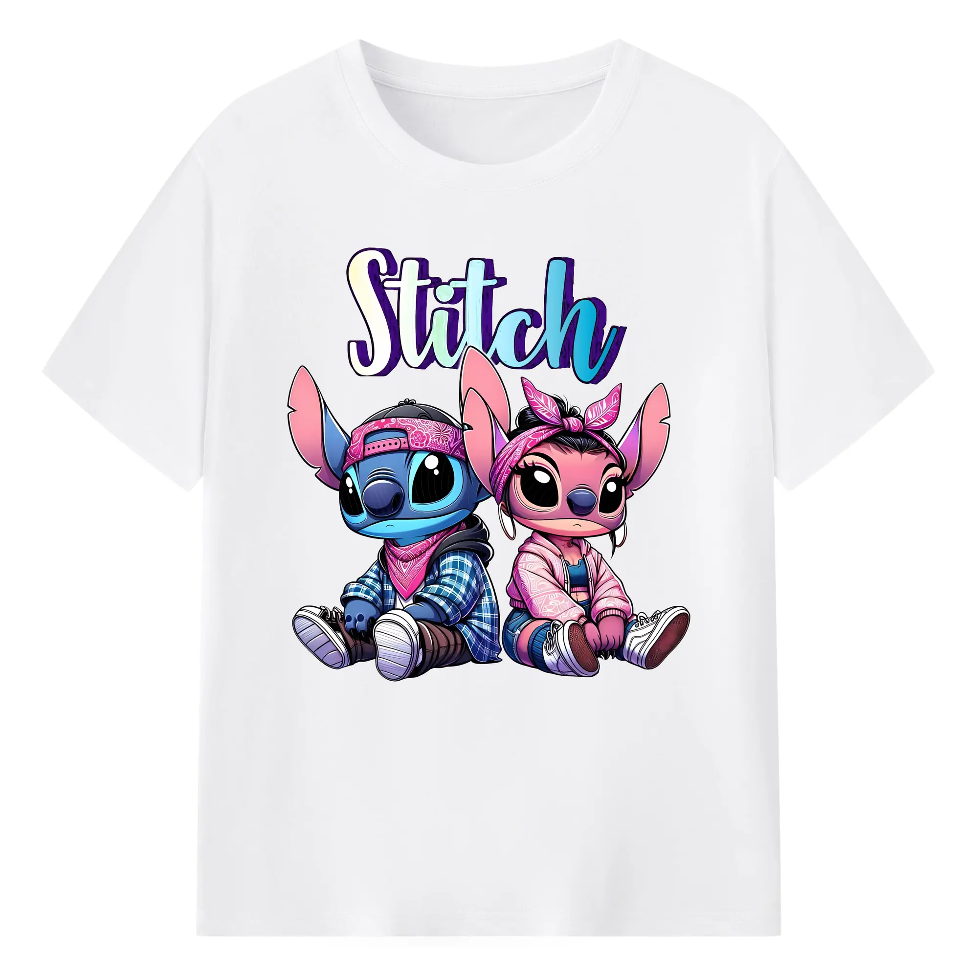 リロ＆スティッチ グッズ エンジェル - 綿100％ 半袖Tシャツ ・ フロントプリント ・ 快適 通気性 ・ 日常使い 散歩 スポーツ用