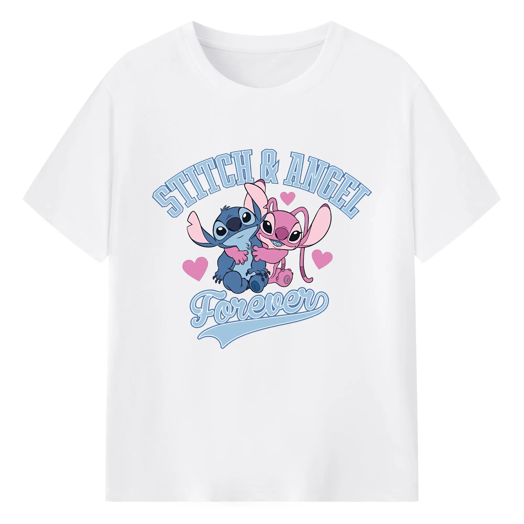 リロ＆スティッチ グッズ エンジェル - 綿100％ 半袖Tシャツ ・ フロントプリント ・ 快適 通気性 ・ 日常使い 散歩 スポーツ用