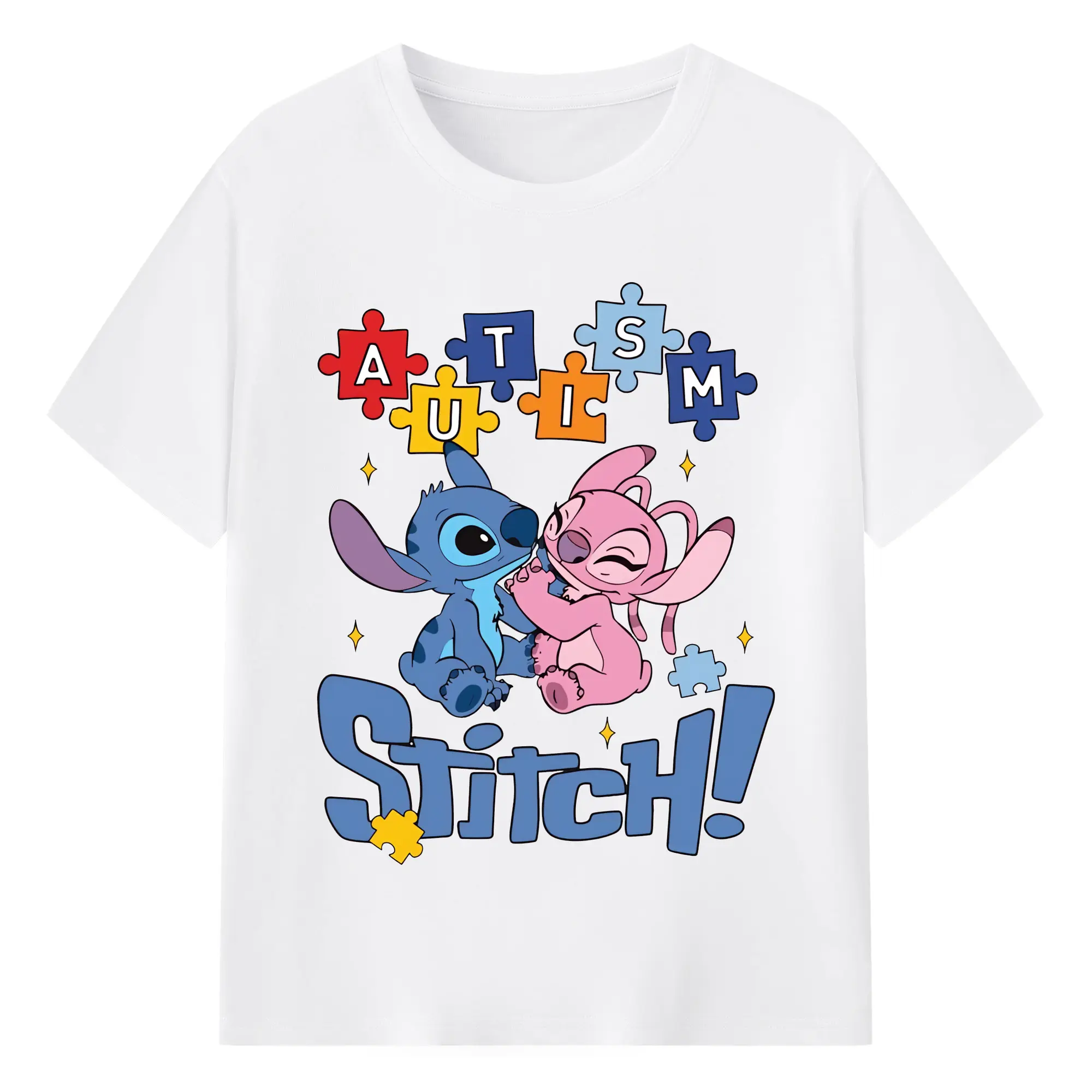 リロ＆スティッチ グッズ エンジェル - 綿100％ 半袖Tシャツ ・ フロントプリント ・ 快適 通気性 ・ 日常使い 散歩 スポーツ用