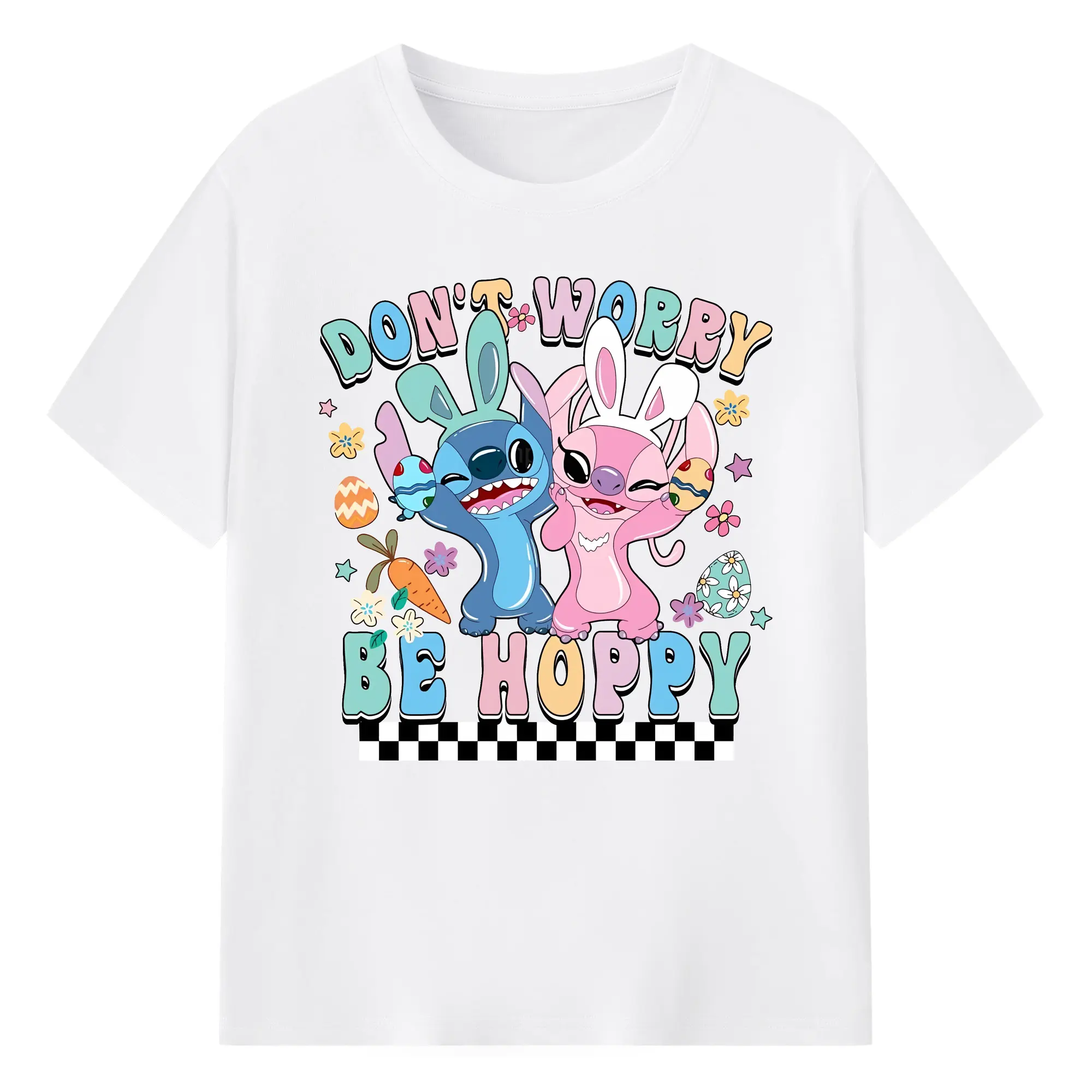 リロ＆スティッチ グッズ エンジェル - 綿100％ 半袖Tシャツ ・ フロントプリント ・ 快適 通気性 ・ 日常使い 散歩 スポーツ用