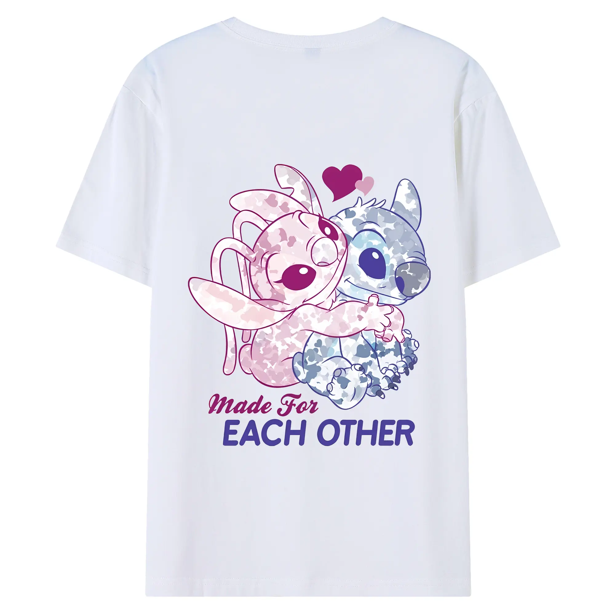 リロ＆スティッチ グッズ エンジェル - 綿100％ 半袖Tシャツ ・ バックプリント ・ 快適 通気性 ・ 日常使い 散歩 スポーツ用