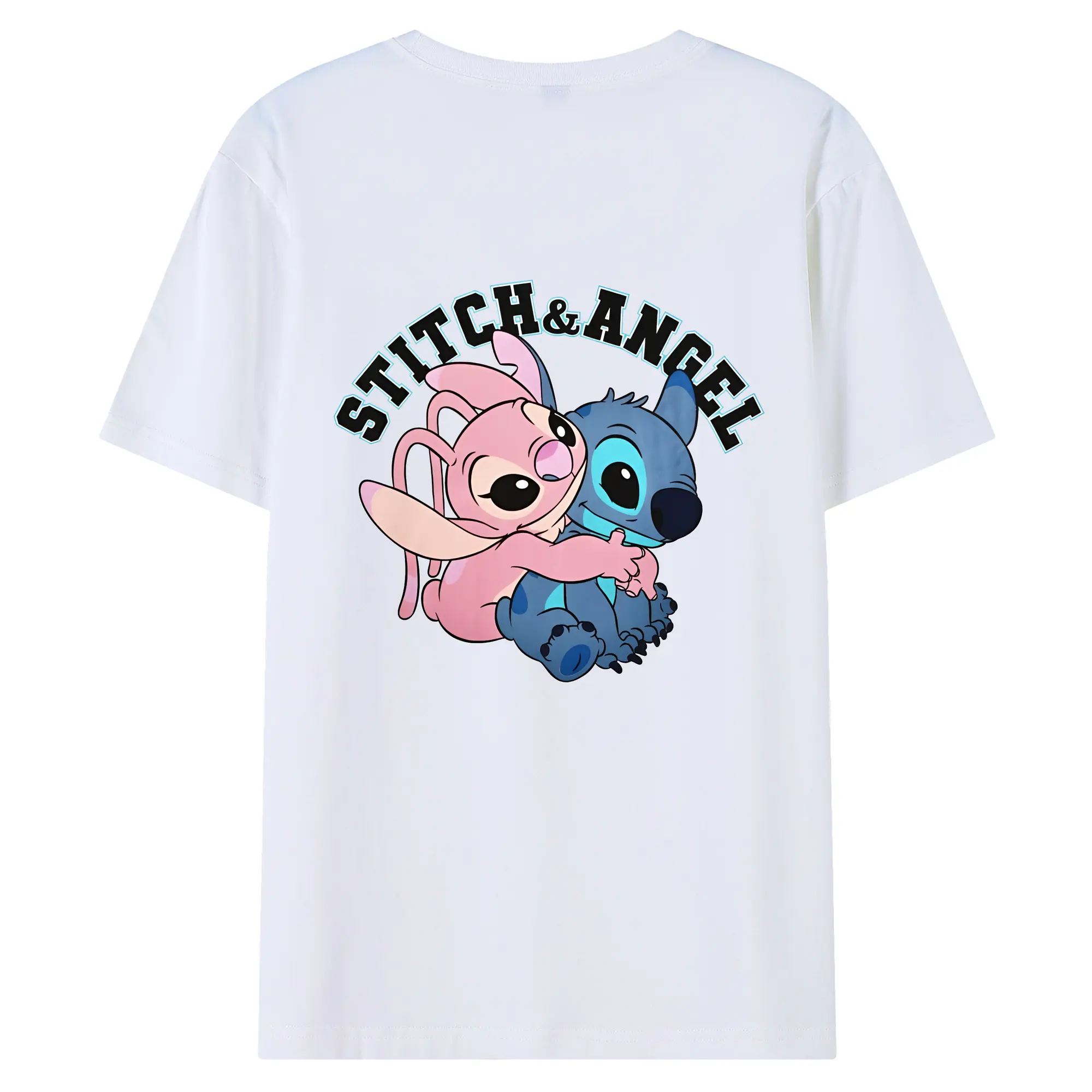 リロ＆スティッチ グッズ エンジェル - 綿100％ 半袖Tシャツ ・ バックプリント ・ 快適 通気性 ・ 日常使い 散歩 スポーツ用