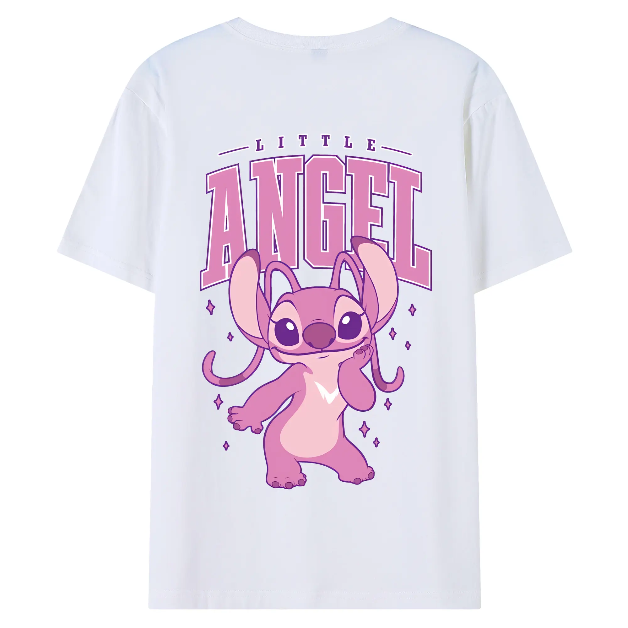 リロ＆スティッチ グッズ エンジェル - 綿100％ 半袖Tシャツ ・ バックプリント ・ 快適 通気性 ・ 日常使い 散歩 スポーツ用