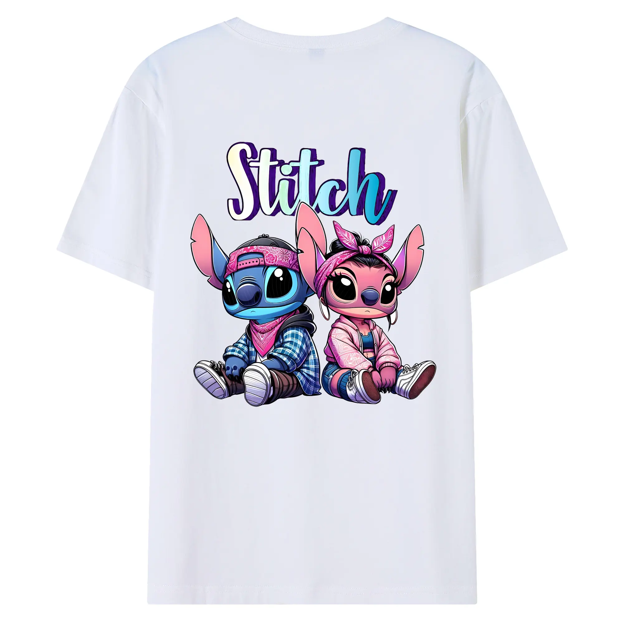 リロ＆スティッチ グッズ エンジェル - 綿100％ 半袖Tシャツ ・ バックプリント ・ 快適 通気性 ・ 日常使い 散歩 スポーツ用