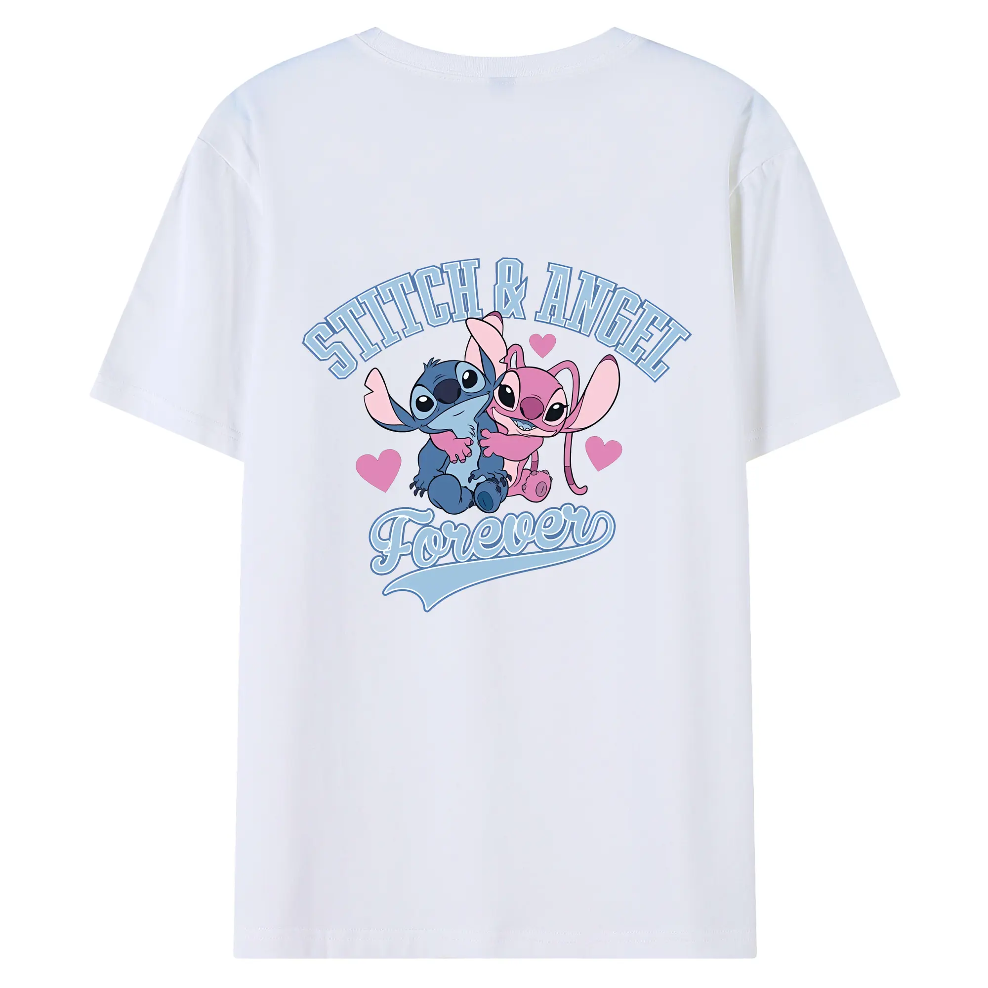 リロ＆スティッチ グッズ エンジェル - 綿100％ 半袖Tシャツ ・ バックプリント ・ 快適 通気性 ・ 日常使い 散歩 スポーツ用