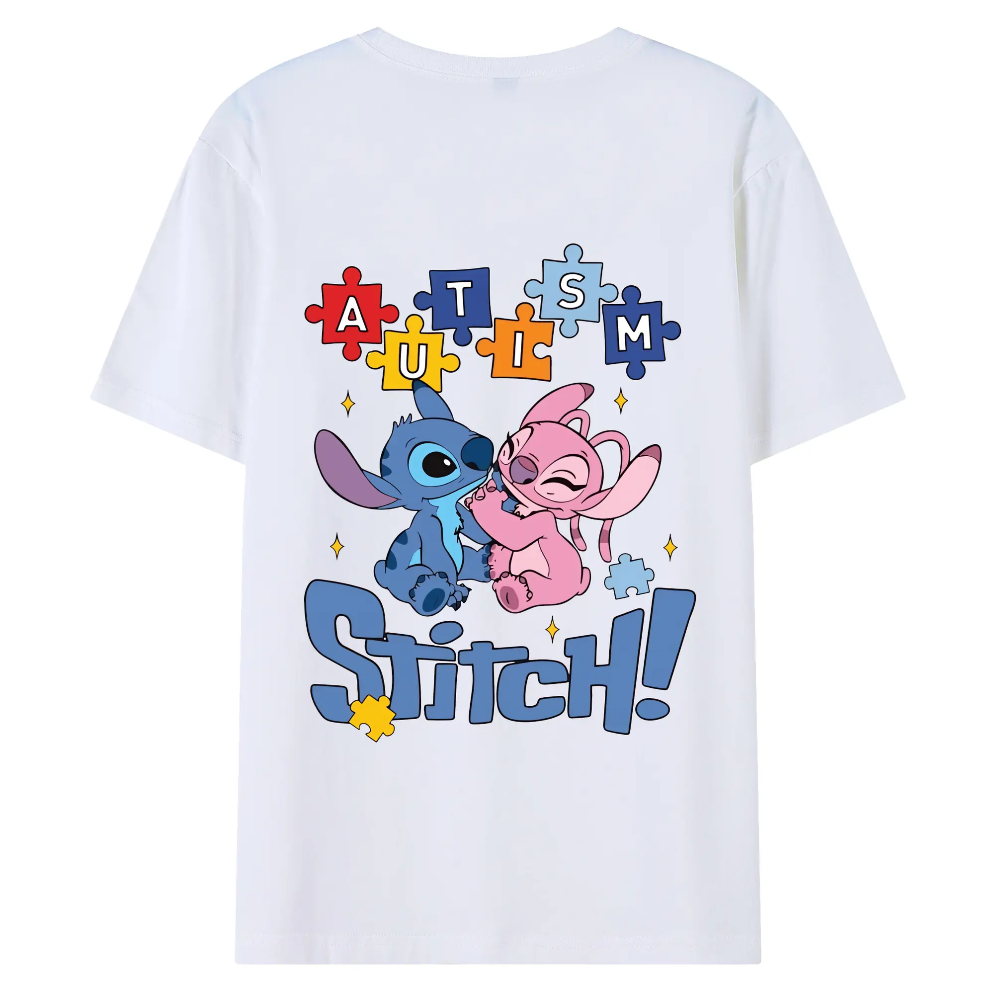 リロ＆スティッチ グッズ エンジェル - 綿100％ 半袖Tシャツ ・ バックプリント ・ 快適 通気性 ・ 日常使い 散歩 スポーツ用