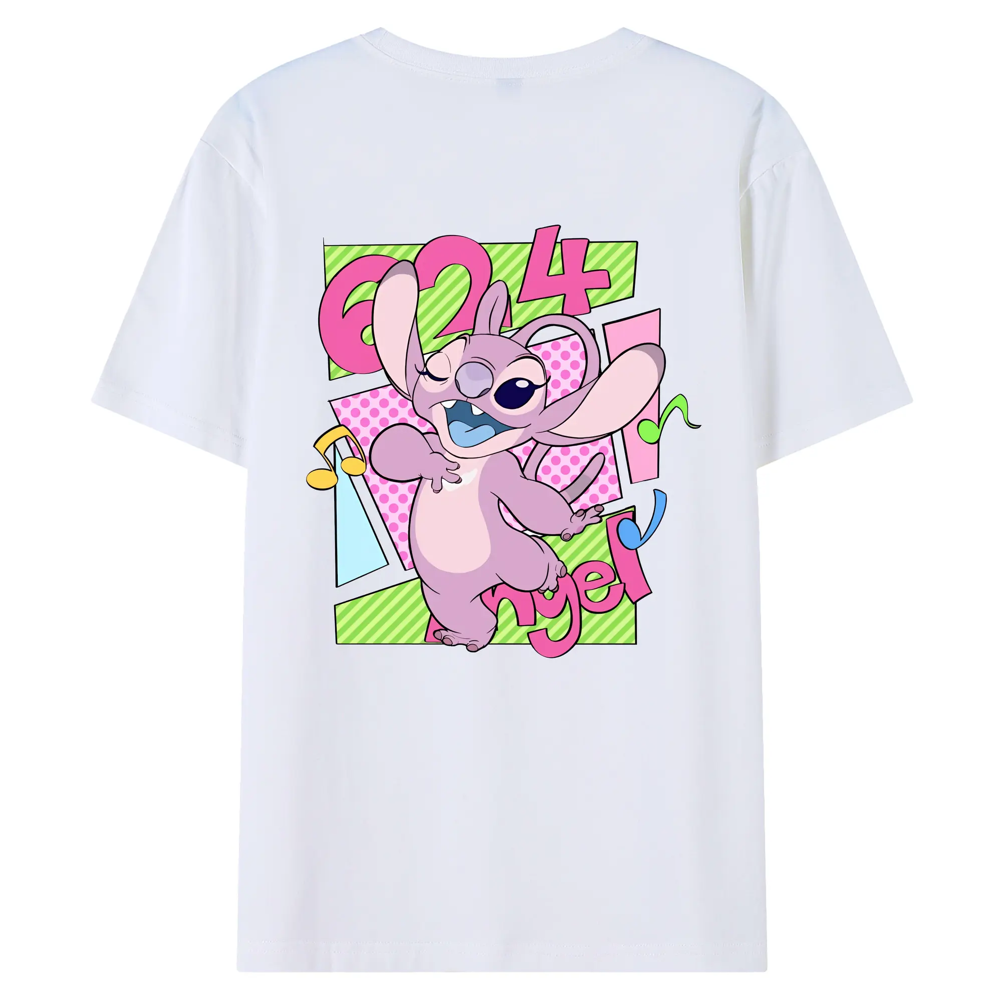 リロ＆スティッチ グッズ エンジェル - 綿100％ 半袖Tシャツ ・ バックプリント ・ 快適 通気性 ・ 日常使い 散歩 スポーツ用