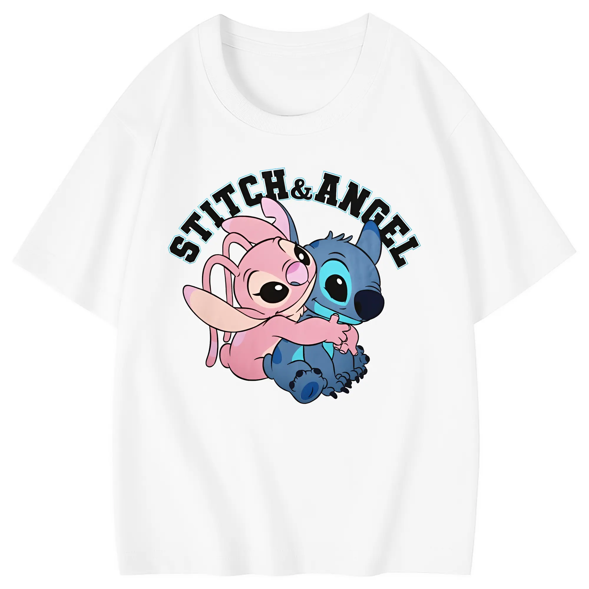 リロ＆スティッチ グッズ エンジェル - 綿100％ キッズTシャツ ・ フロントプリント ・ 快適 通気性 ・ スポーツ カジュアル 散歩用