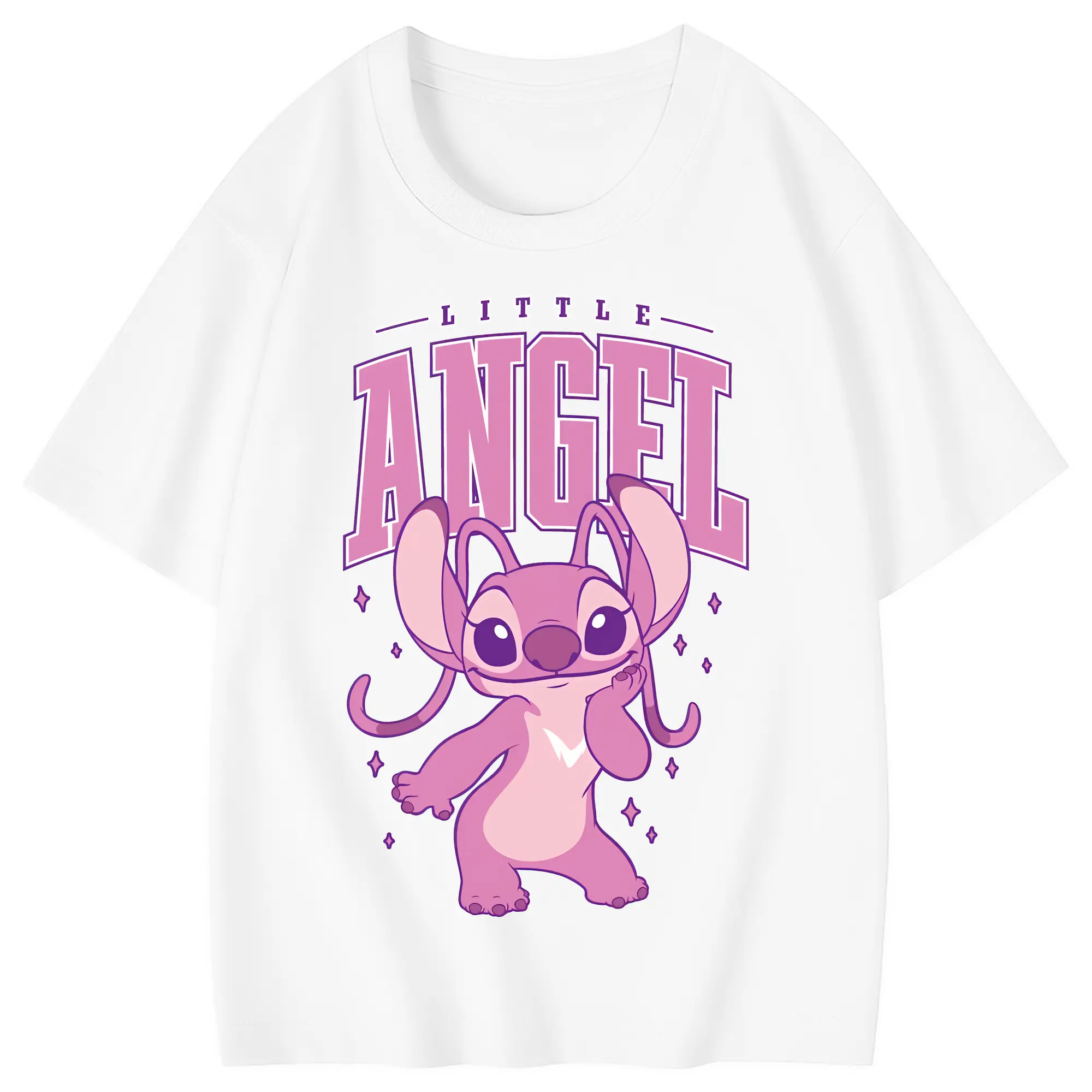 リロ＆スティッチ グッズ エンジェル - 綿100％ キッズTシャツ ・ フロントプリント ・ 快適 通気性 ・ スポーツ カジュアル 散歩用