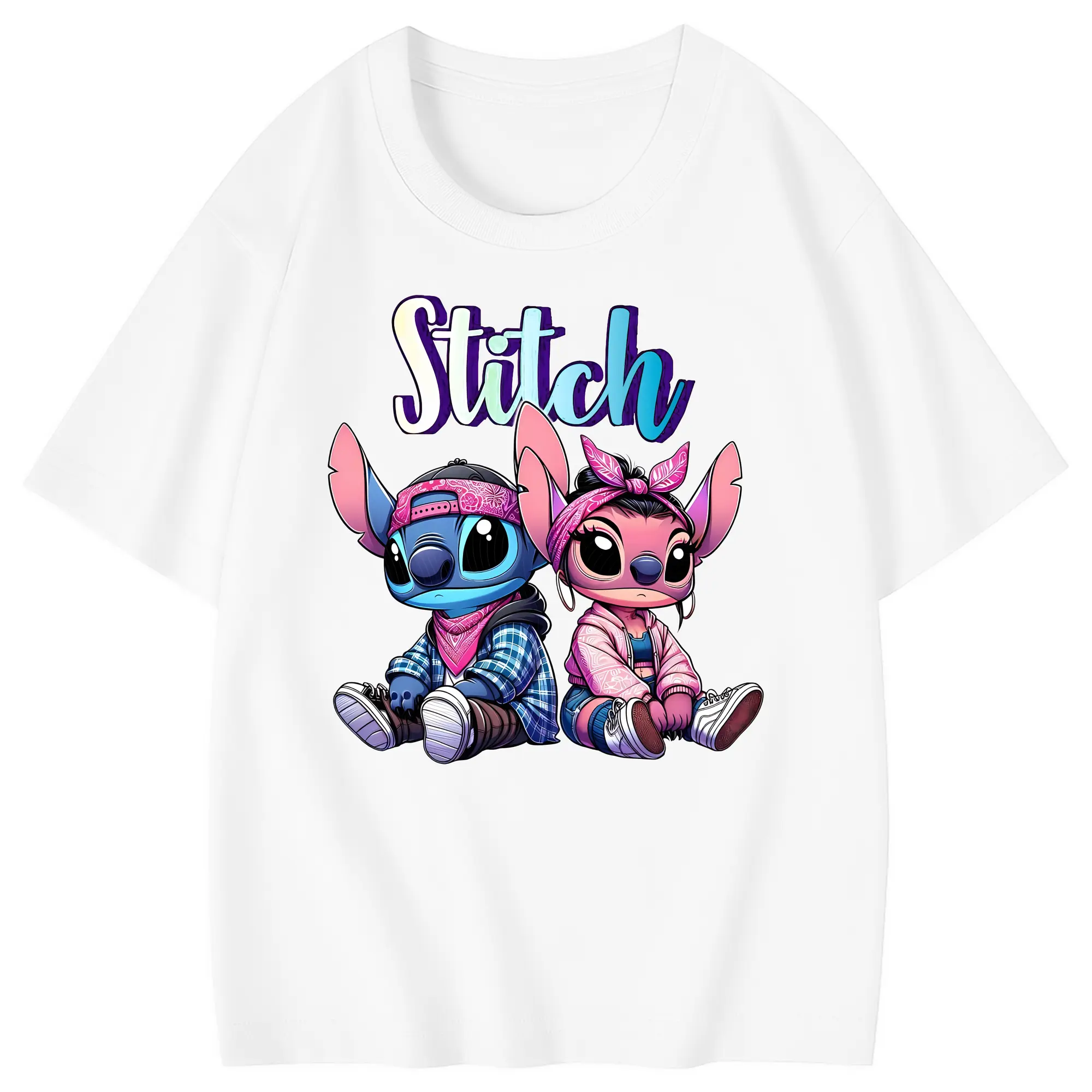 リロ＆スティッチ グッズ エンジェル - 綿100％ キッズTシャツ ・ フロントプリント ・ 快適 通気性 ・ スポーツ カジュアル 散歩用