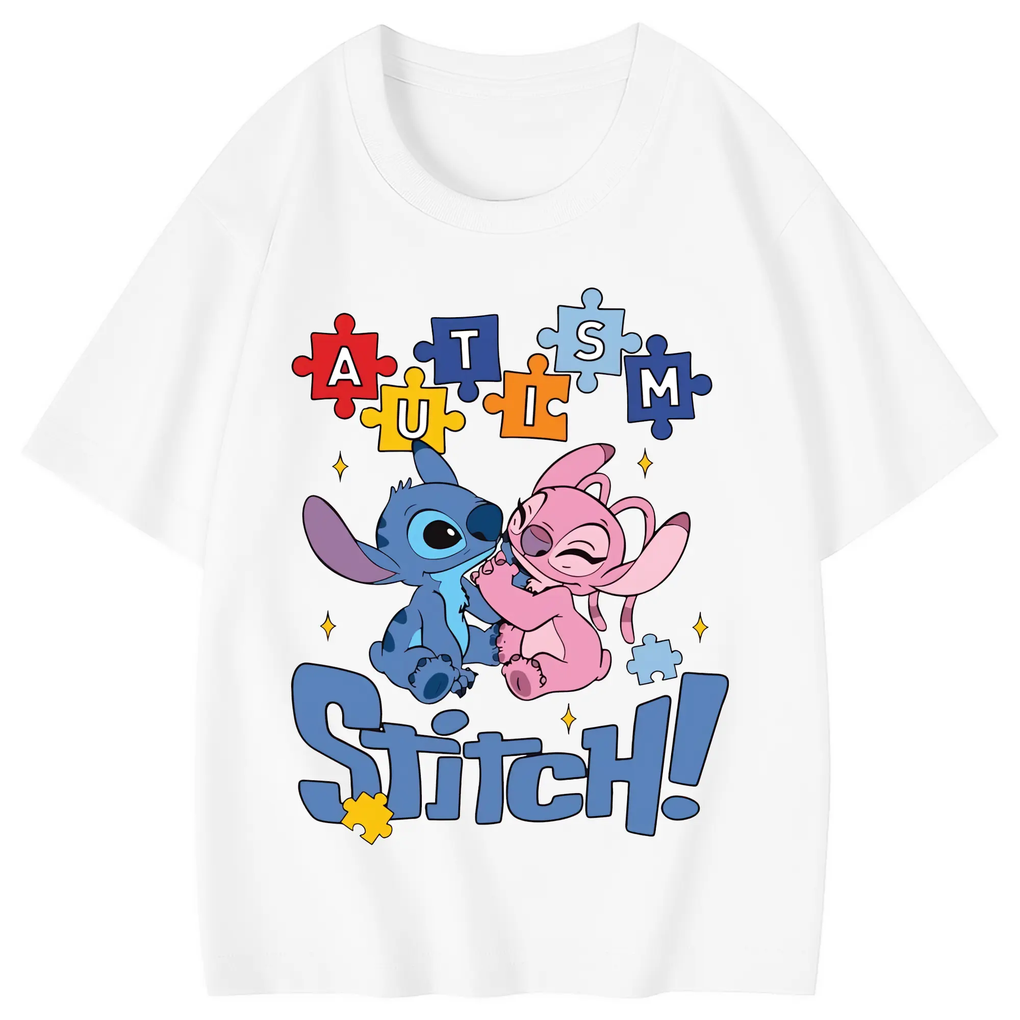 リロ＆スティッチ グッズ エンジェル - 綿100％ キッズTシャツ ・ フロントプリント ・ 快適 通気性 ・ スポーツ カジュアル 散歩用