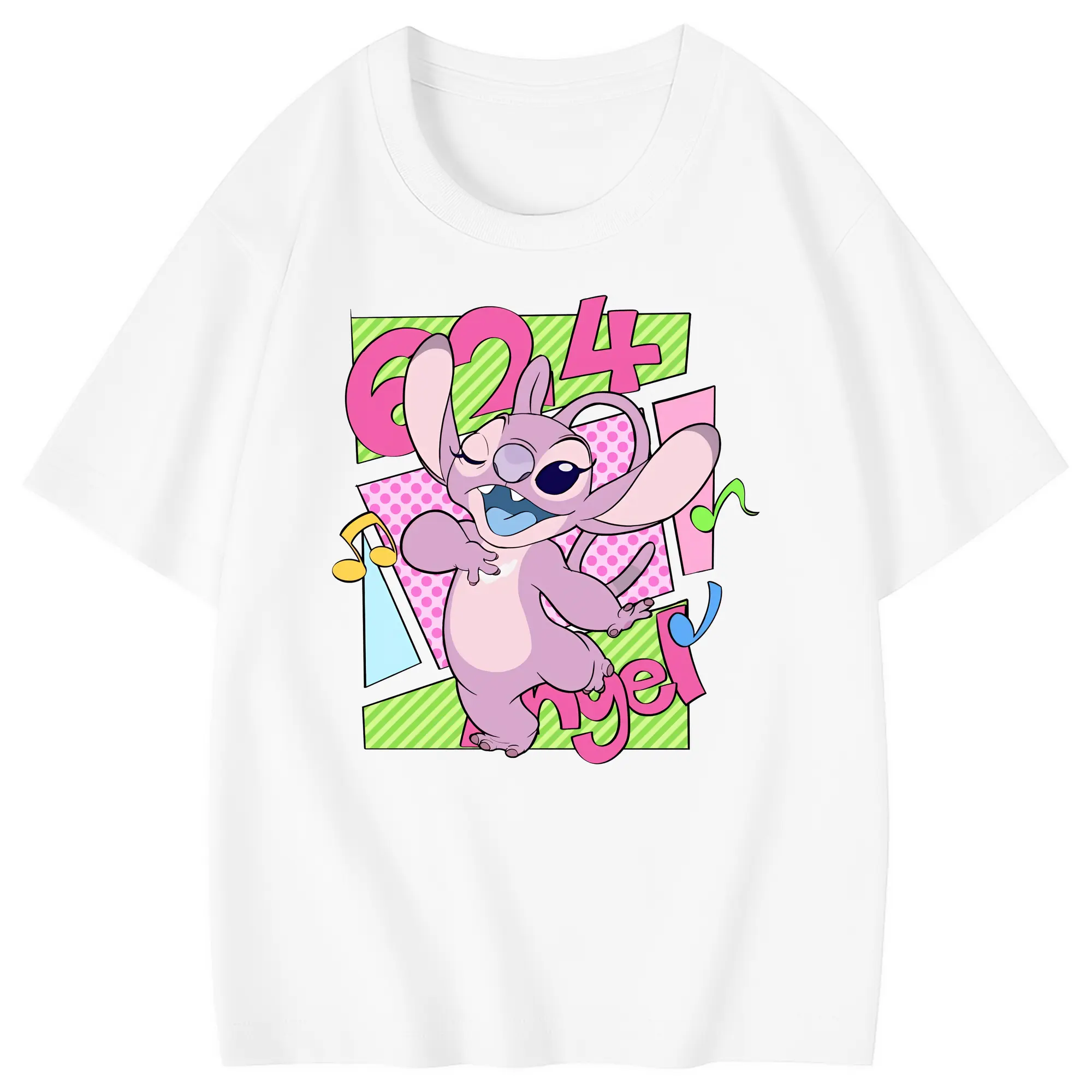 リロ＆スティッチ グッズ エンジェル - 綿100％ キッズTシャツ ・ フロントプリント ・ 快適 通気性 ・ スポーツ カジュアル 散歩用