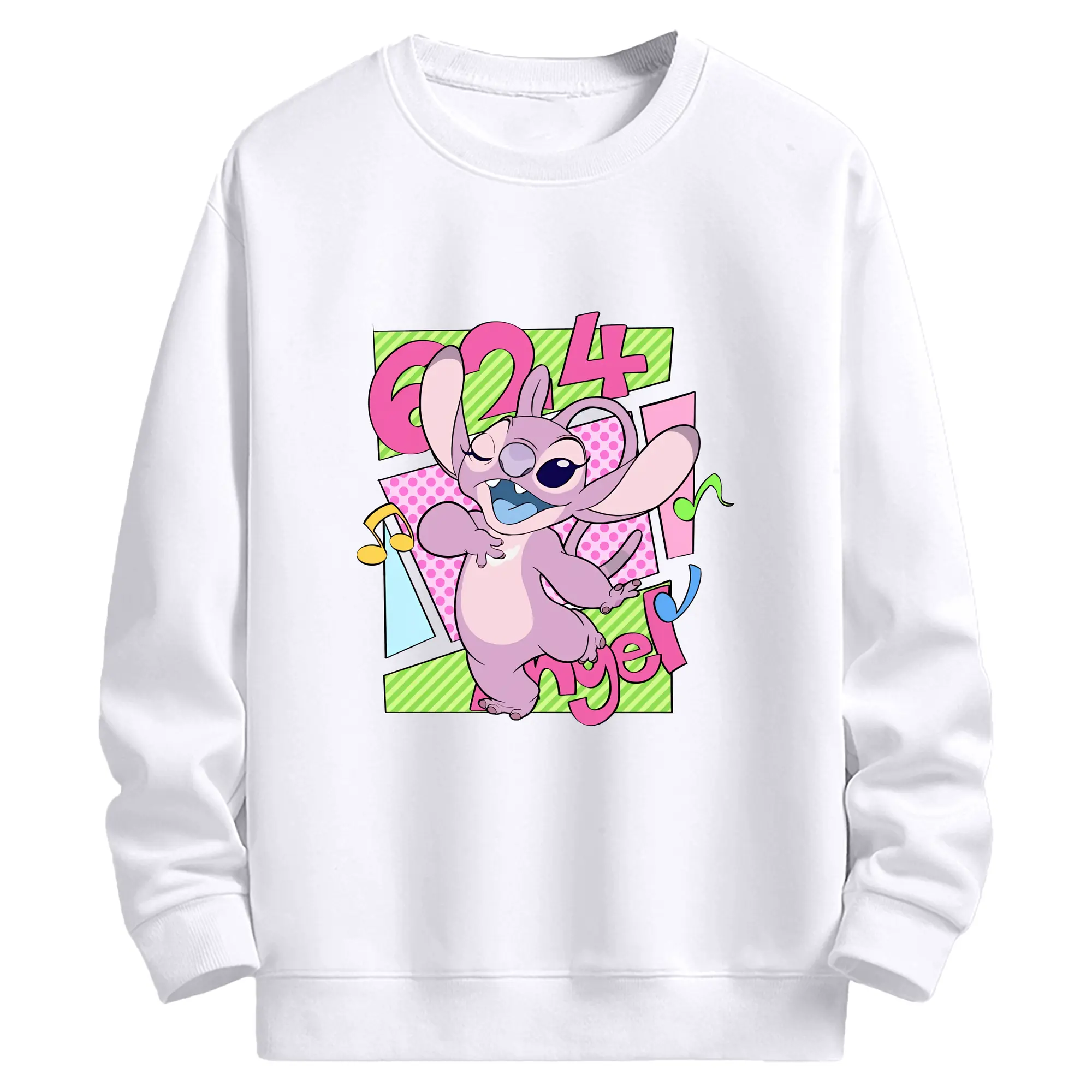 リロ＆スティッチ グッズ エンジェル - 高品質 クルーネック スウェット ・ コットン59％ ポリエステル41％ ・ ユニセックス 長袖 トレーナー ・ カジュアル デイリー スポーツ 散歩用