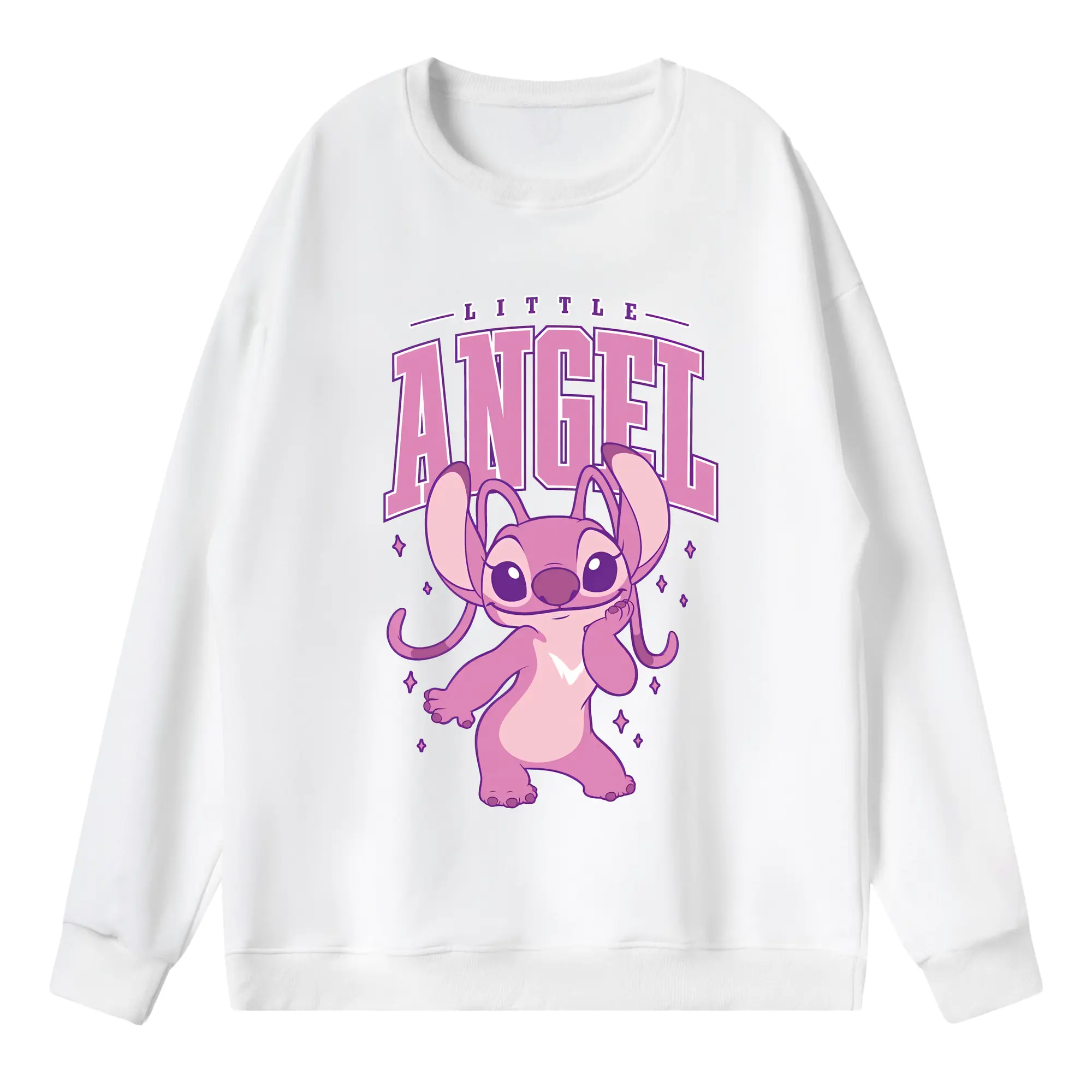 リロ＆スティッチ グッズ エンジェル - 薄手 クルーネック スウェット 裏毛260g · ポリエステル 春秋向け カジュアル 男女兼用 · トレーナー デイリー スポーツ 散歩に最適