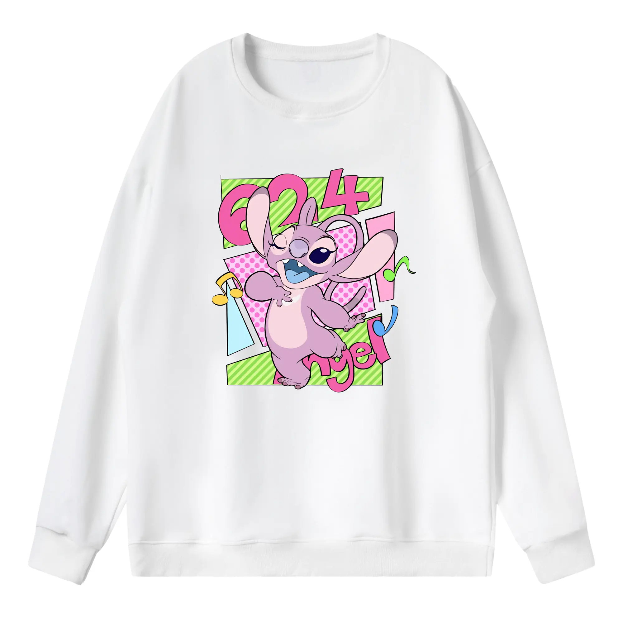 リロ＆スティッチ グッズ エンジェル - 薄手 クルーネック スウェット 裏毛260g · ポリエステル 春秋向け カジュアル 男女兼用 · トレーナー デイリー スポーツ 散歩に最適