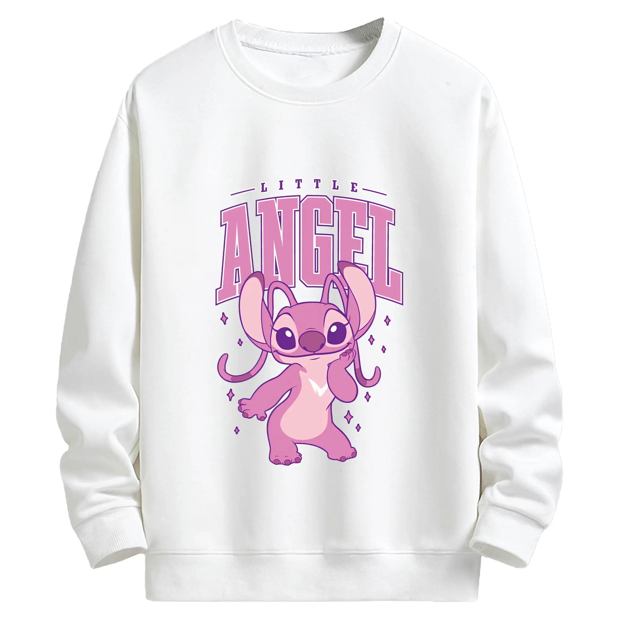 リロ＆スティッチ グッズ エンジェル - キッズ クルーネックスウェットシャツ ・ フロントプリント ・ 綿80％ ポリエステル20％ ・ 快適 通学 スポーツ 日常使い お散歩用