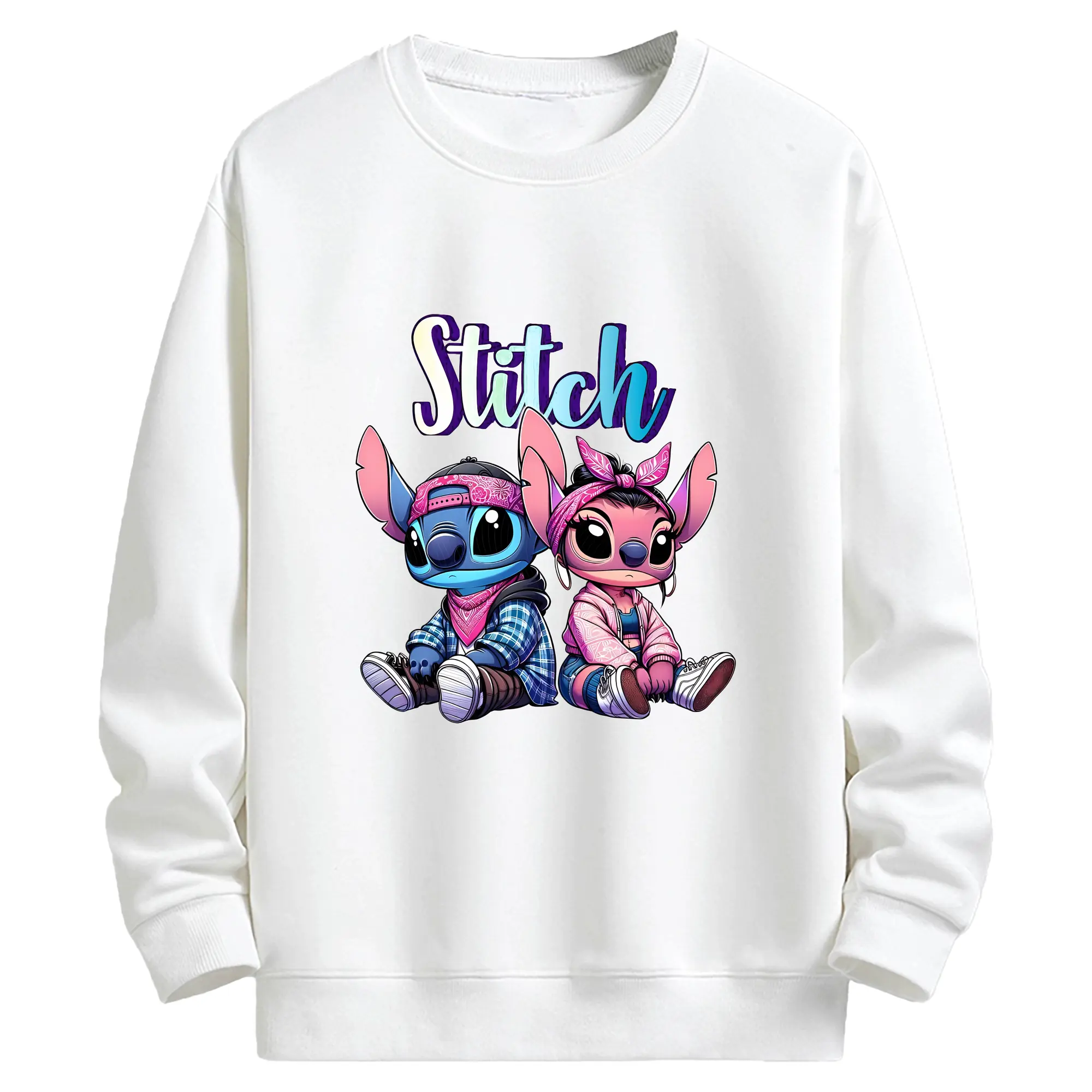 リロ＆スティッチ グッズ エンジェル - キッズ クルーネックスウェットシャツ ・ フロントプリント ・ 綿80％ ポリエステル20％ ・ 快適 通学 スポーツ 日常使い お散歩用