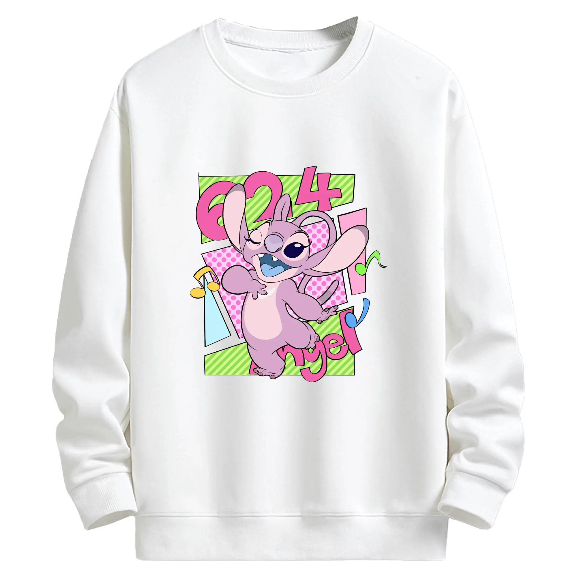 リロ＆スティッチ グッズ エンジェル - キッズ クルーネックスウェットシャツ ・ フロントプリント ・ 綿80％ ポリエステル20％ ・ 快適 通学 スポーツ 日常使い お散歩用