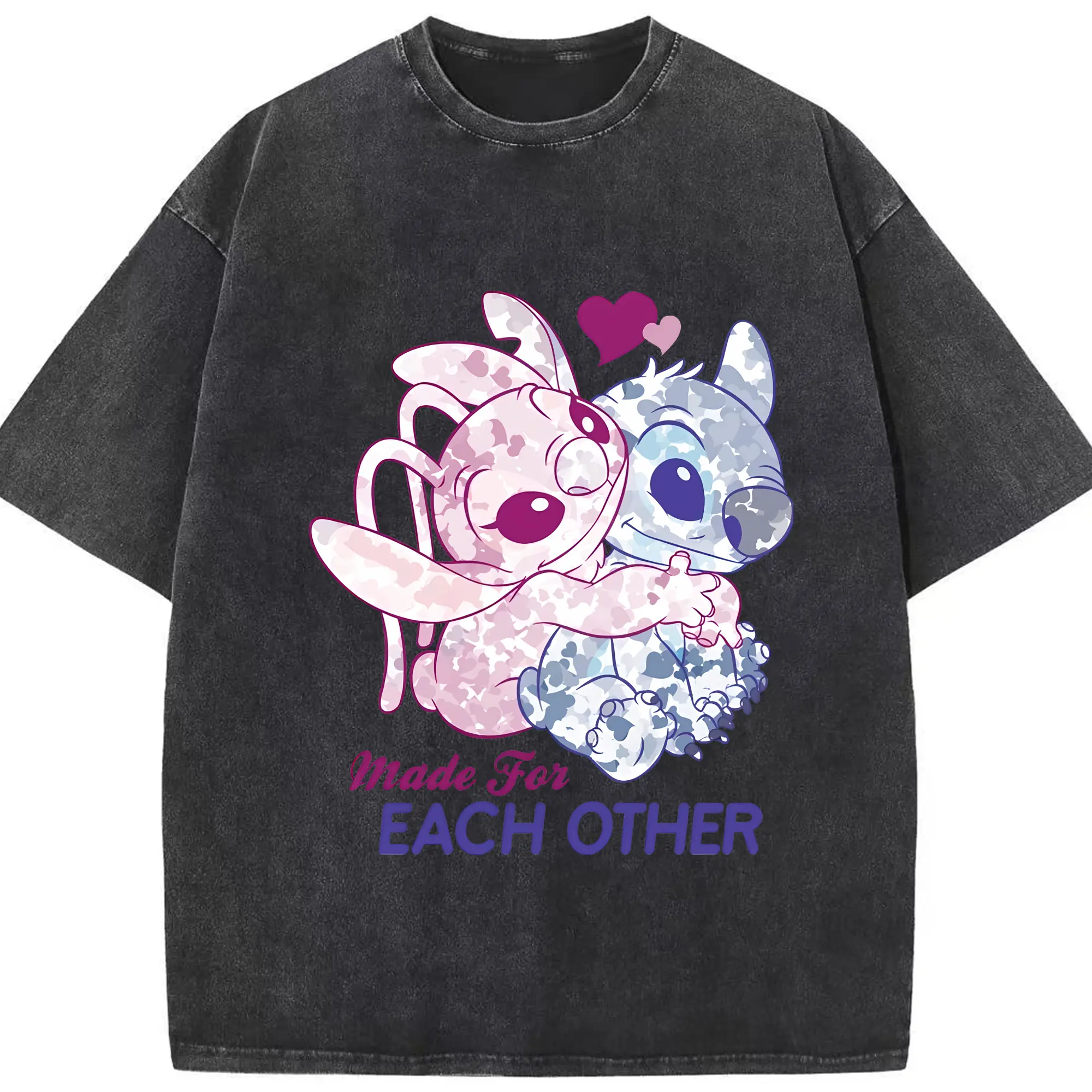 リロ＆スティッチ グッズ エンジェル - 綿100％ ヴィンテージ風 半袖Tシャツ ・ フロントプリント ・ 柔らか肌触り ・ 通気性 快適 ・ スポーツ カジュアル 外出用