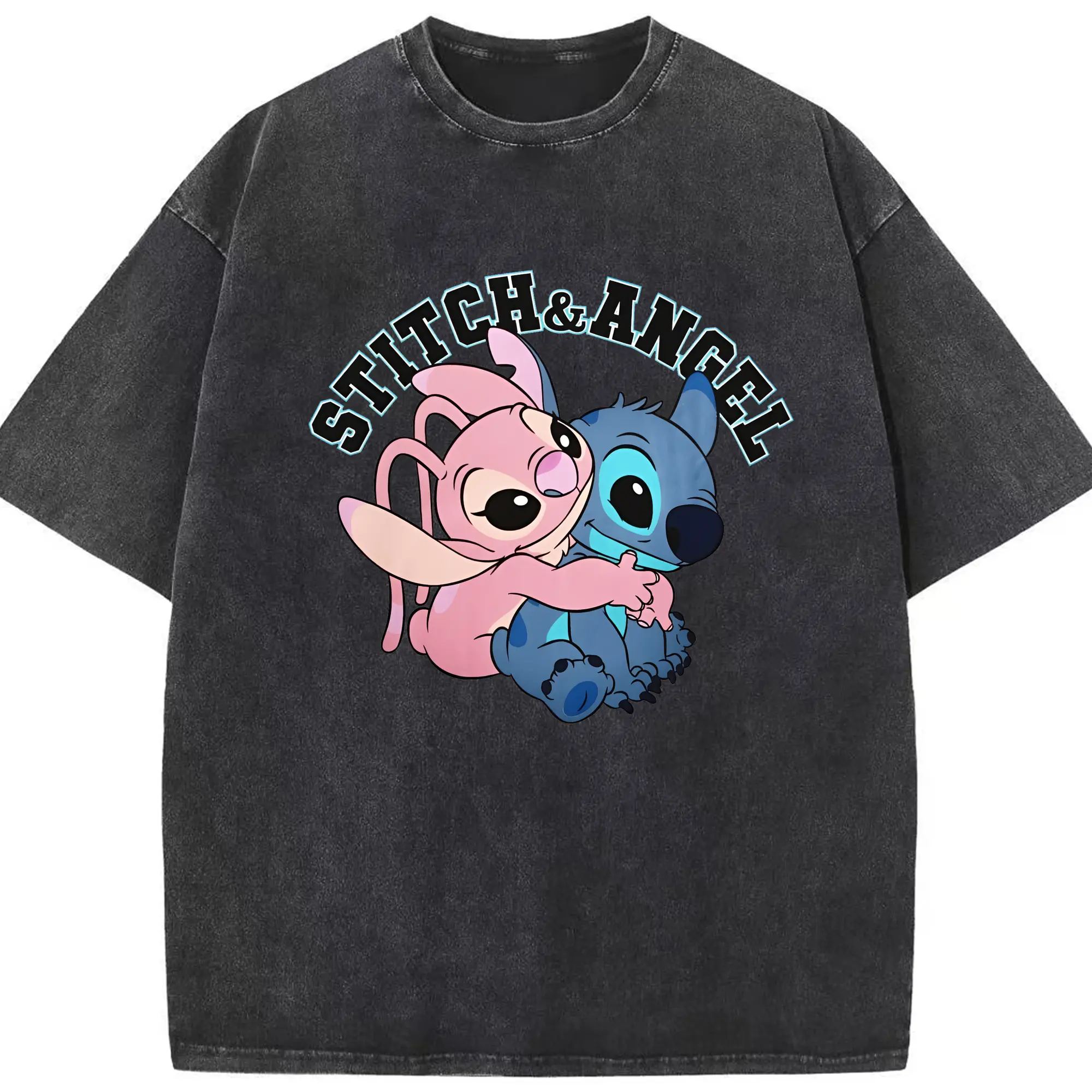 リロ＆スティッチ グッズ エンジェル - 綿100％ ヴィンテージ風 半袖Tシャツ ・ フロントプリント ・ 柔らか肌触り ・ 通気性 快適 ・ スポーツ カジュアル 外出用