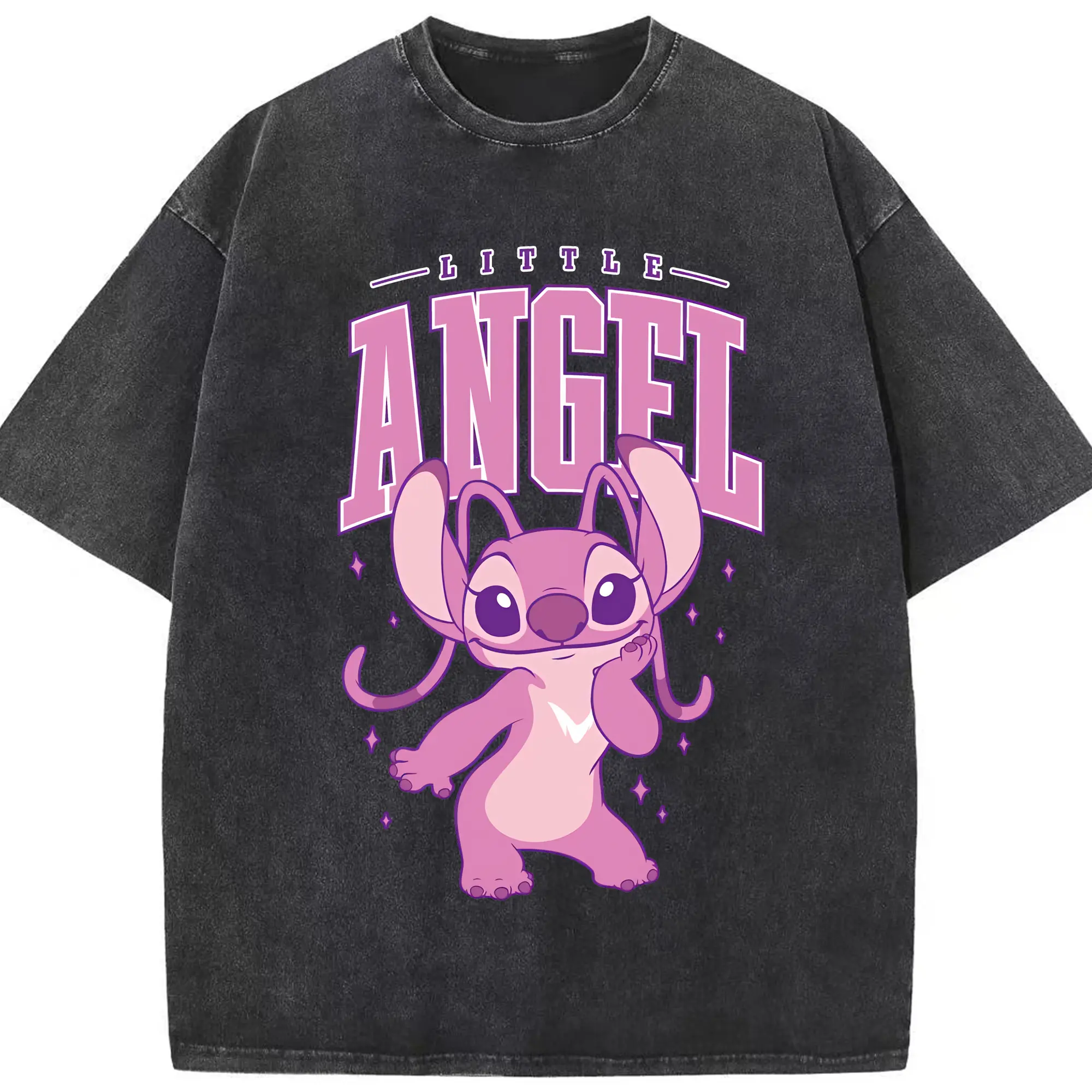 リロ＆スティッチ グッズ エンジェル - 綿100％ ヴィンテージ風 半袖Tシャツ ・ フロントプリント ・ 柔らか肌触り ・ 通気性 快適 ・ スポーツ カジュアル 外出用