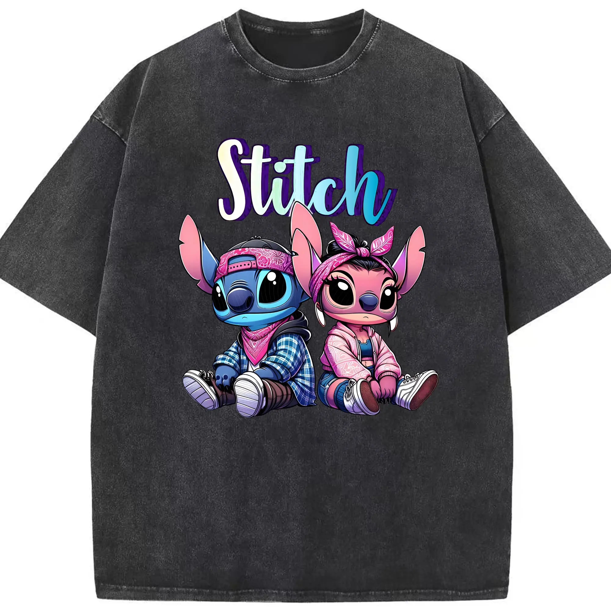 リロ＆スティッチ グッズ エンジェル - 綿100％ ヴィンテージ風 半袖Tシャツ ・ フロントプリント ・ 柔らか肌触り ・ 通気性 快適 ・ スポーツ カジュアル 外出用