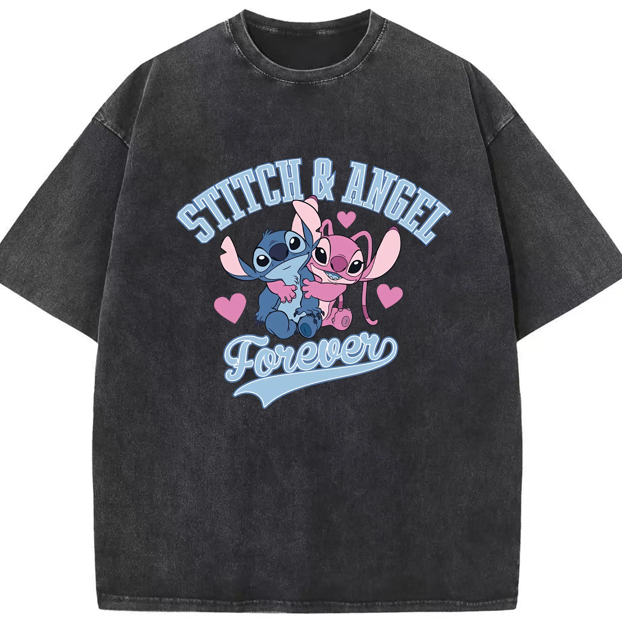 リロ＆スティッチ グッズ エンジェル - 綿100％ ヴィンテージ風 半袖Tシャツ ・ フロントプリント ・ 柔らか肌触り ・ 通気性 快適 ・ スポーツ カジュアル 外出用