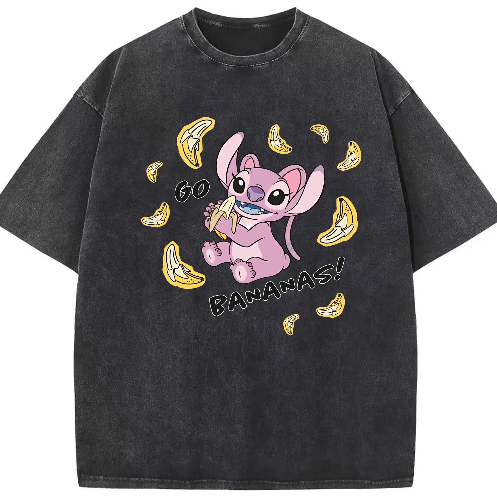 リロ＆スティッチ グッズ エンジェル - 綿100％ ヴィンテージ風 半袖Tシャツ ・ フロントプリント ・ 柔らか肌触り ・ 通気性 快適 ・ スポーツ カジュアル 外出用