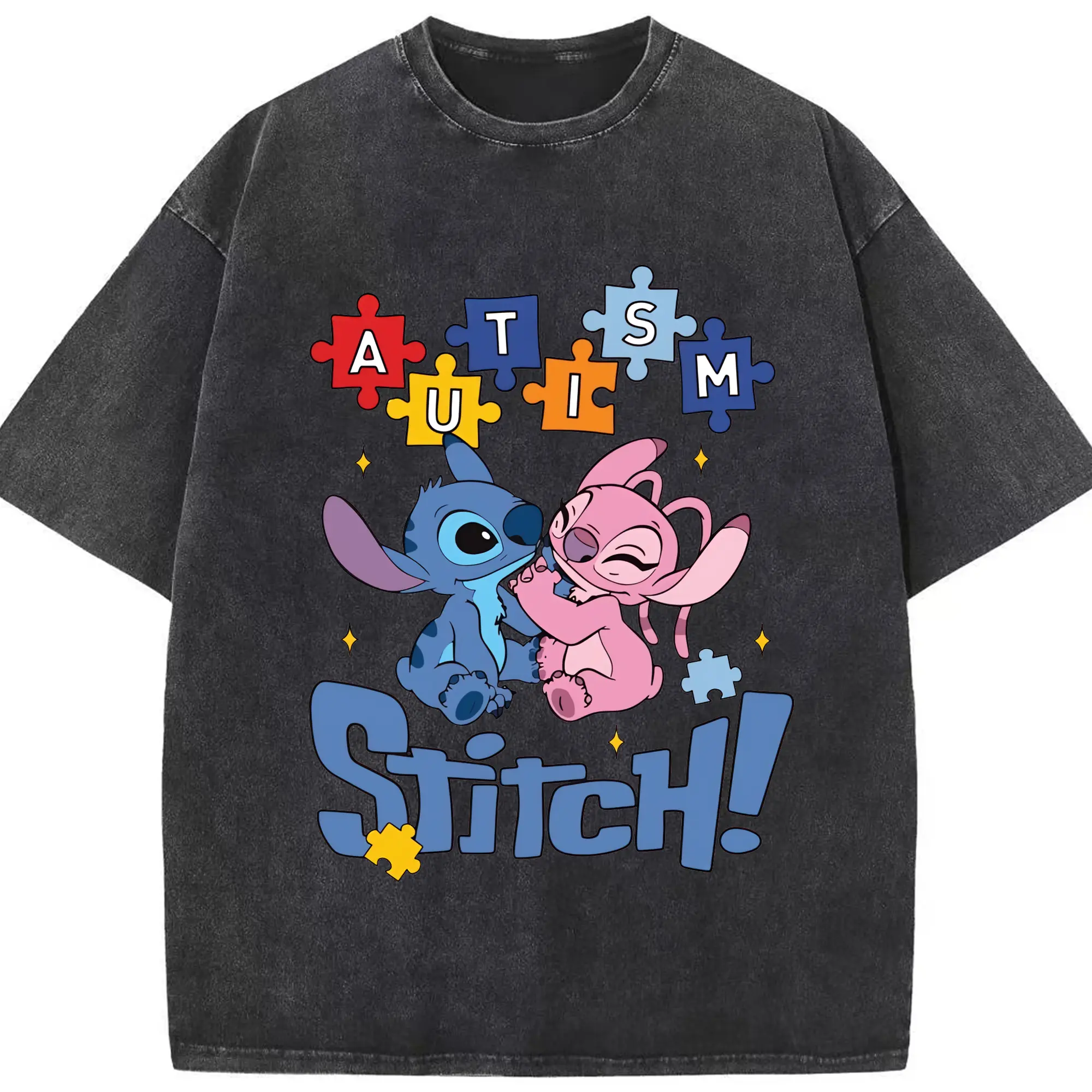 リロ＆スティッチ グッズ エンジェル - 綿100％ ヴィンテージ風 半袖Tシャツ ・ フロントプリント ・ 柔らか肌触り ・ 通気性 快適 ・ スポーツ カジュアル 外出用