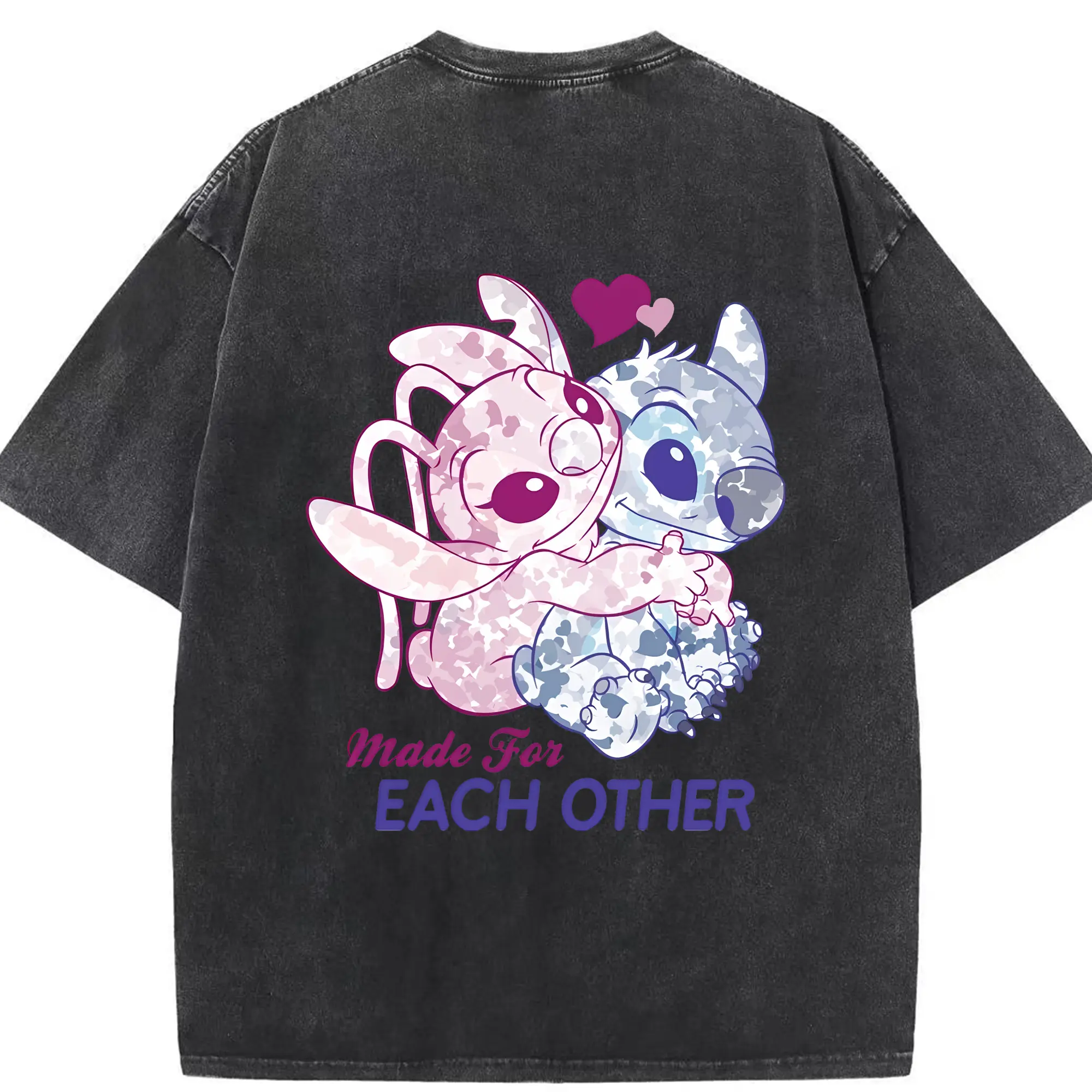 リロ＆スティッチ グッズ エンジェル - 綿100％ ヴィンテージ風 半袖Tシャツ ・ 背面プリント ・ 柔らか肌触り ・ 通気性 快適 ・ スポーツ カジュアル 外出用