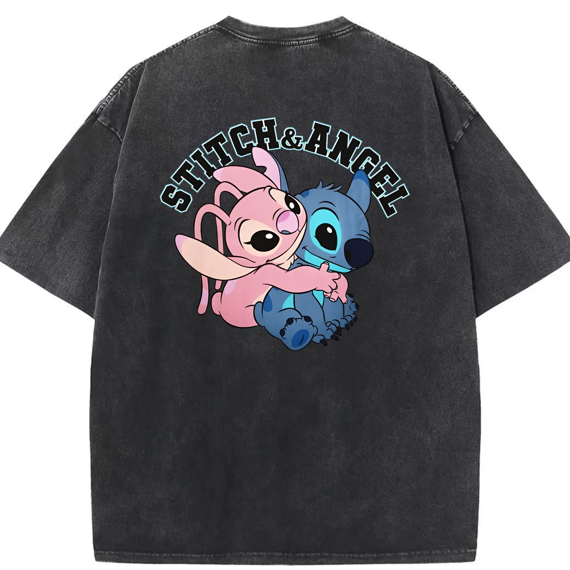 リロ＆スティッチ グッズ エンジェル - 綿100％ ヴィンテージ風 半袖Tシャツ ・ 背面プリント ・ 柔らか肌触り ・ 通気性 快適 ・ スポーツ カジュアル 外出用