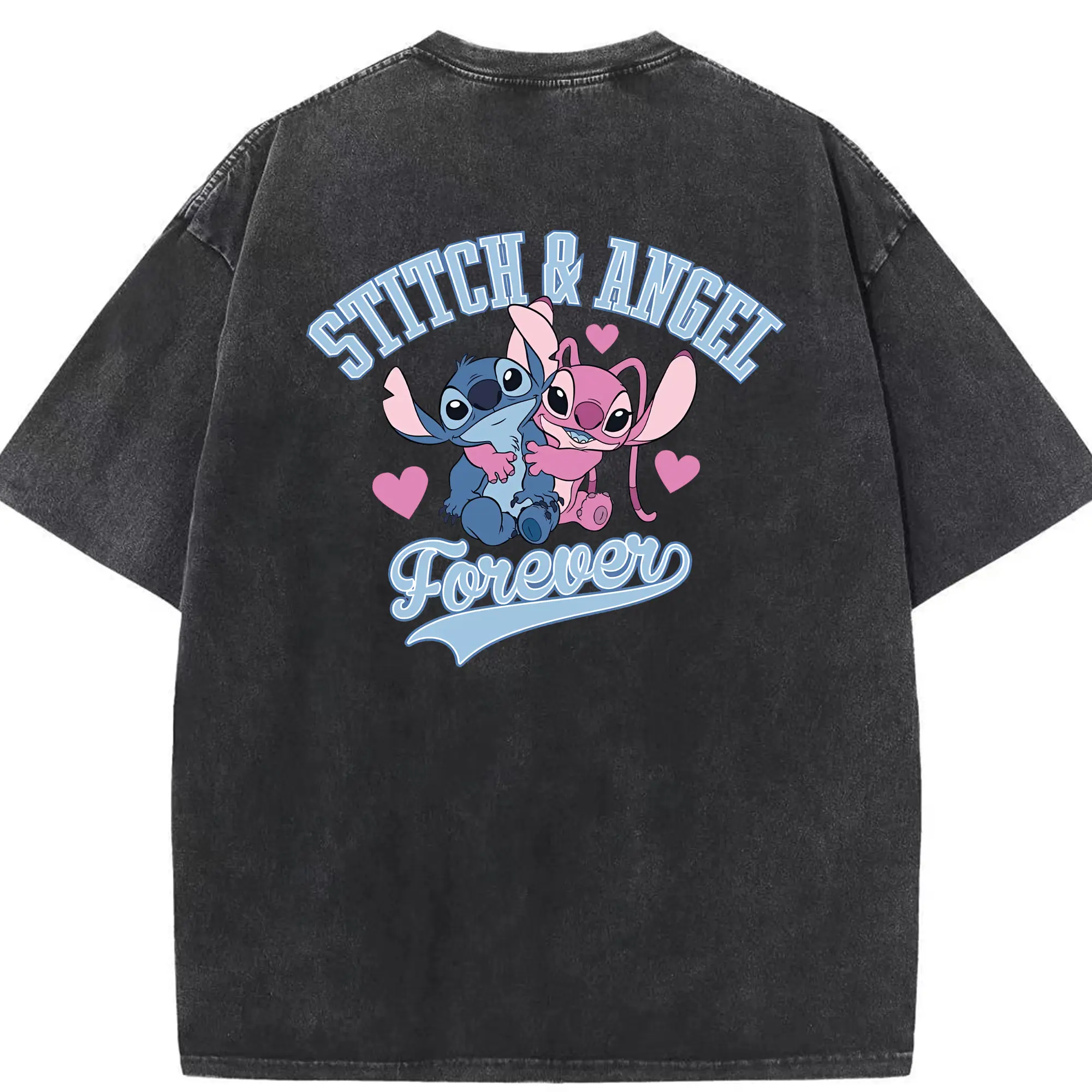 リロ＆スティッチ グッズ エンジェル - 綿100％ ヴィンテージ風 半袖Tシャツ ・ 背面プリント ・ 柔らか肌触り ・ 通気性 快適 ・ スポーツ カジュアル 外出用