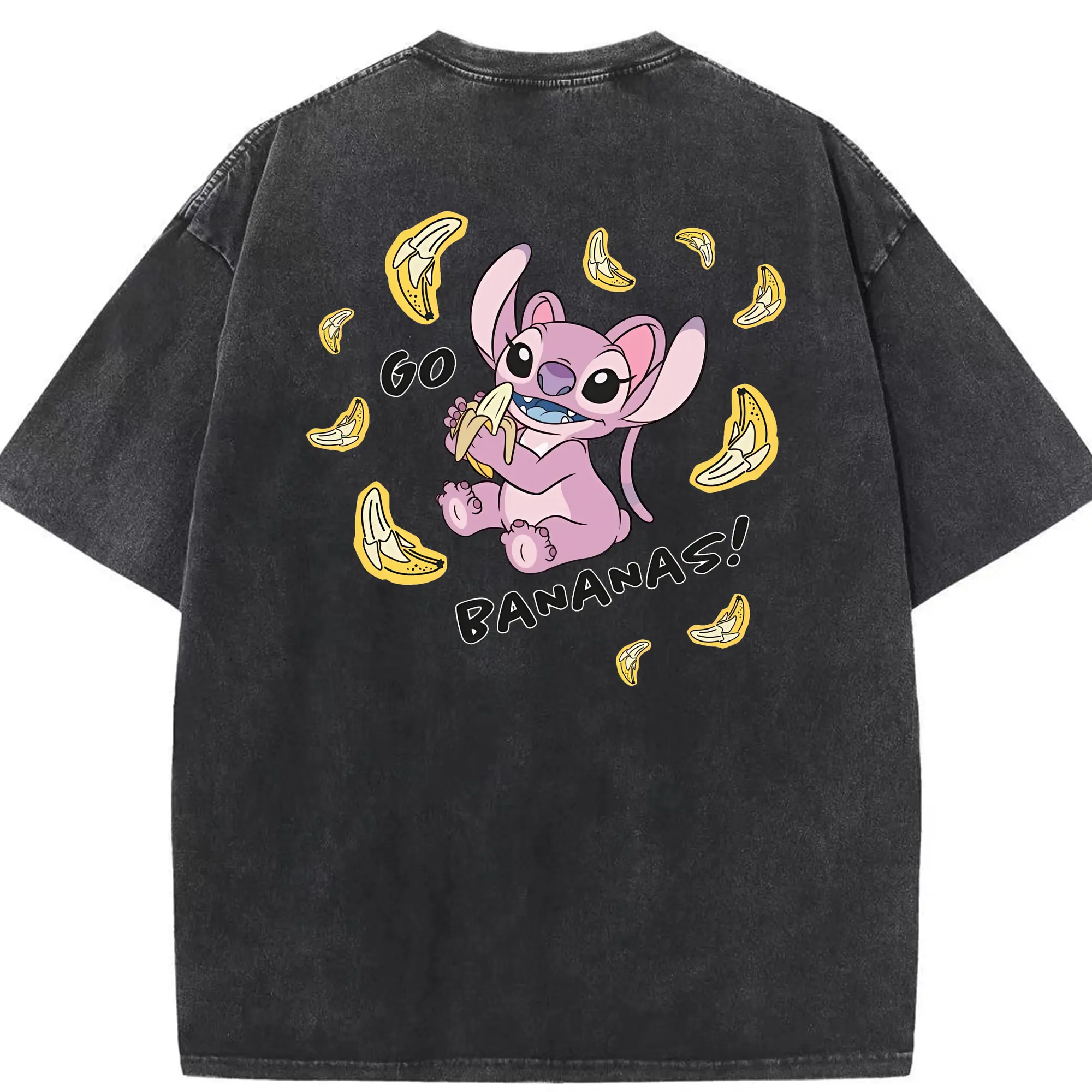 リロ＆スティッチ グッズ エンジェル - 綿100％ ヴィンテージ風 半袖Tシャツ ・ 背面プリント ・ 柔らか肌触り ・ 通気性 快適 ・ スポーツ カジュアル 外出用